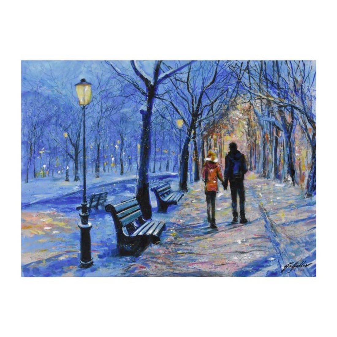 Vadik Suljakov, "Winter Walk" Hand Embellished Limited Edition on Canvas, Numbered and Hand Signed (1 of 2)