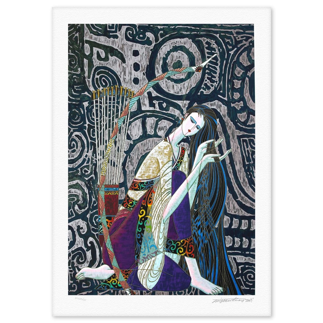 Ting Kuang- Silkscreen "Keeping Peace": Artist: Ting Kuang. Medium: Silkscreen. Title: Keeping Peace. Size: 38" x 30". Signature: Hand signed and numbered. Reference#: 74872.
