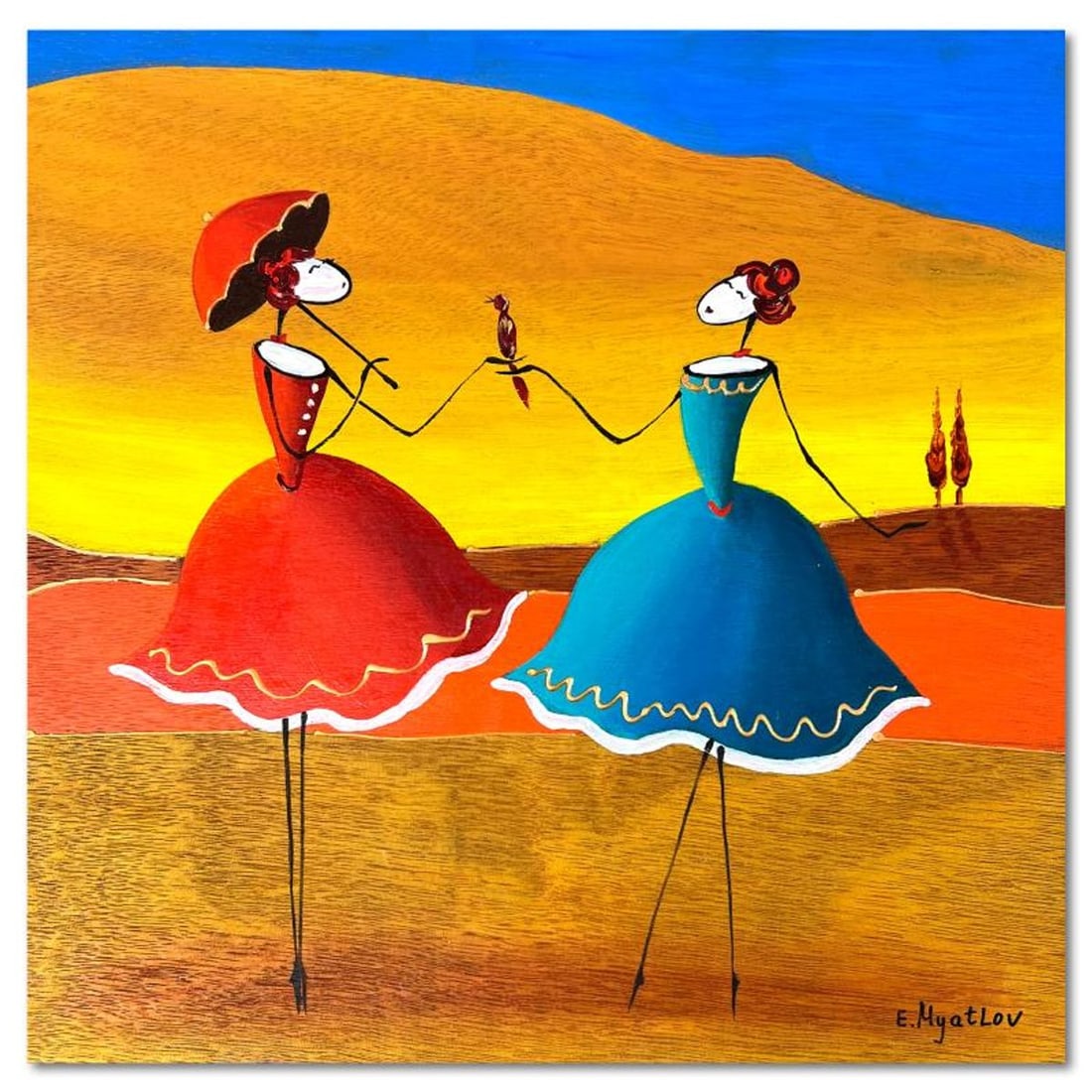 Ester Myatlov, Hand Signed Original Painting on Wood Panel with Letter of Authenticity.: This is an original painting oil on wood panel by Ester Myatlov. Hand signed by the artist, this piece comes with a letter of authenticity. Measures approximately 10" x 10" (image).