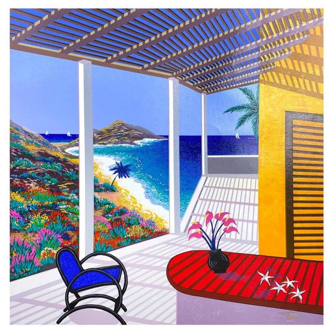 Fanch Ledan, "Lumiere D'Azur" Limited Edition Serigraph on Canvas, AP Numbered Inverso and Hand: Lumiere D'Azur is a limited edition serigraph on canvas by Fanch, AP numbered inverso and hand signed by the artist. Includes Letter of Authenticity. Measures approx. 18.5" x 18.5" (image). This proof