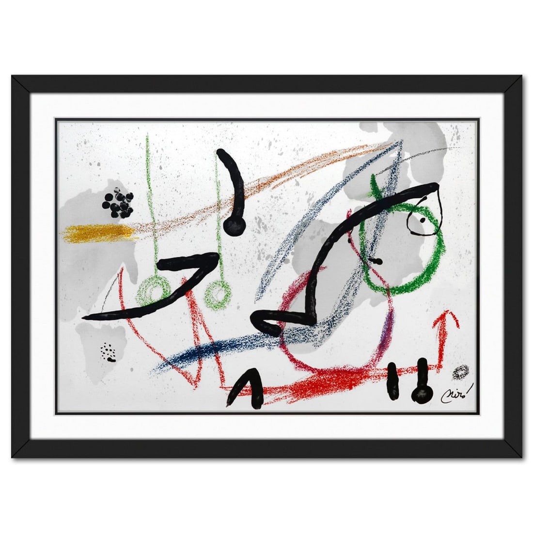 After Joan Miro- Lithograph on light wove paper "Maravillas con variaciones acrosticas 07": Artist: After Joan Miro. Medium: Lithograph on light wove paper. Title: Maravillas con variaciones acrosticas 07. Size: 19" x 28". Measures approx. 25" x 34" (framed). Signature: Signed in the plate. 