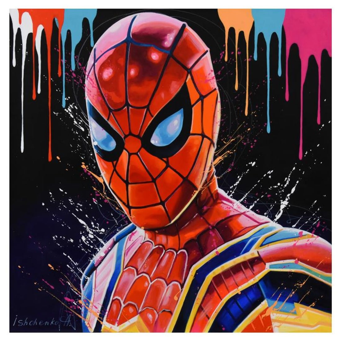 Alexander Ishchenko, "Spiderman" Original Acrylic Painting on Canvas, Hand Signed with Letter of: Spiderman is an original acrylic painting on canvas by Alexander Ishchenko, hand signed by the artist. Includes Letter of Authenticity. Measures approx. 36" x 36" (image).