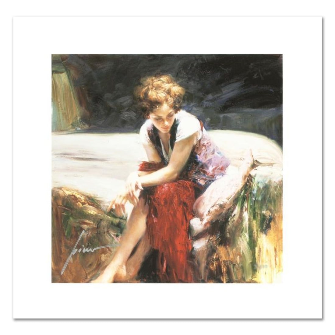 Pino (1939-2010), "Whispering Heart" Limited Edition on Canvas, Numbered and Hand Signed with: Whispering Heart is a limited edition giclee on canvas by Pino (1939-2010), numbered and hand signed by the artist. Includes Certificate of Authenticity. Measures approx. 12" x 12" (image). Reference#