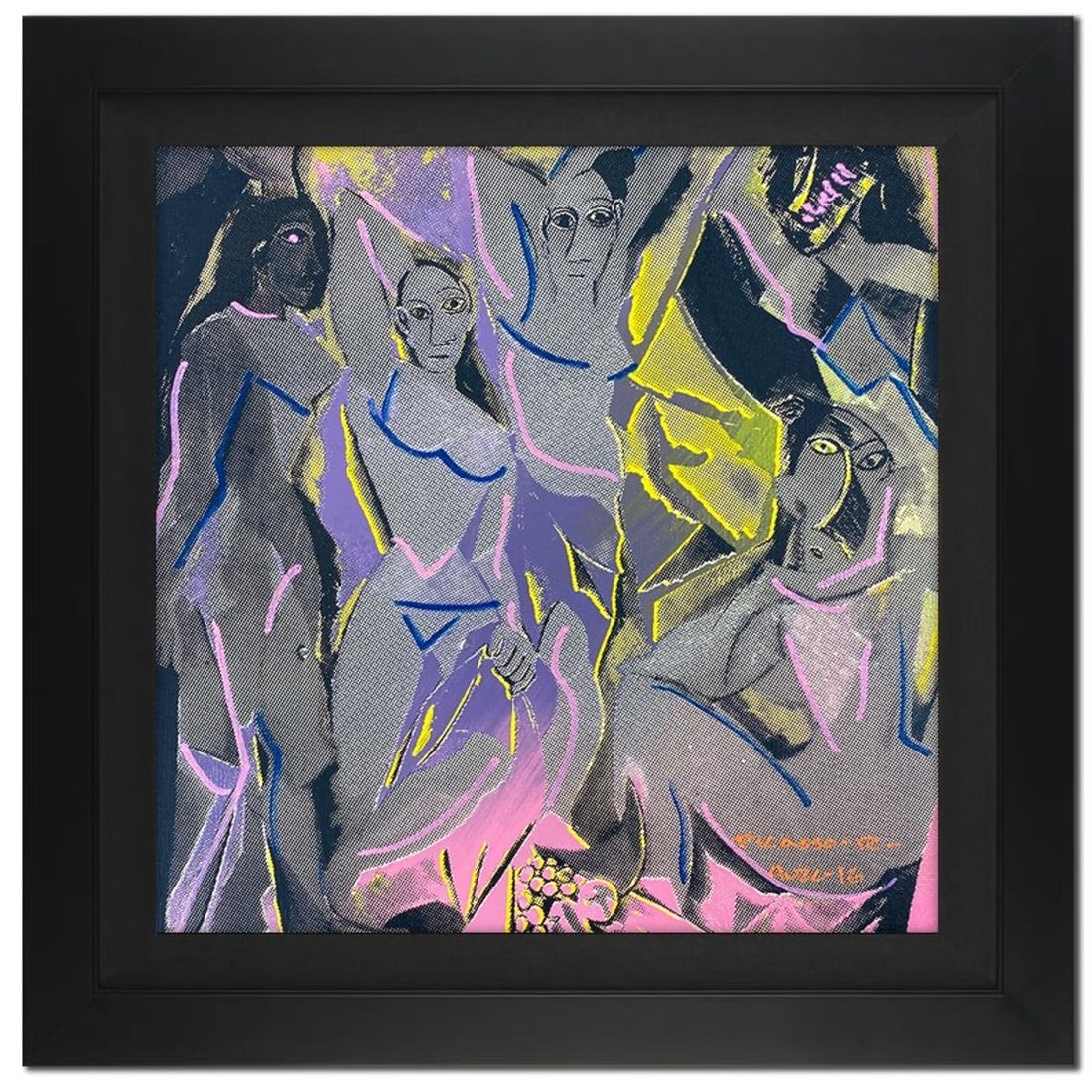 Ringo Daniel Funes, "Picasso Dancers" Framed One-of-a-Kind Mixed Media on Canvas, Hand Signed by the: Picasso Dancers is a one-of-a-kind hand-pulled mixed media silkscreen on canvas by Ringo (Daniel Funes) - protege of Andy Warhol's apprentice, Steve Kaufman.This piece is hand signed by the artist