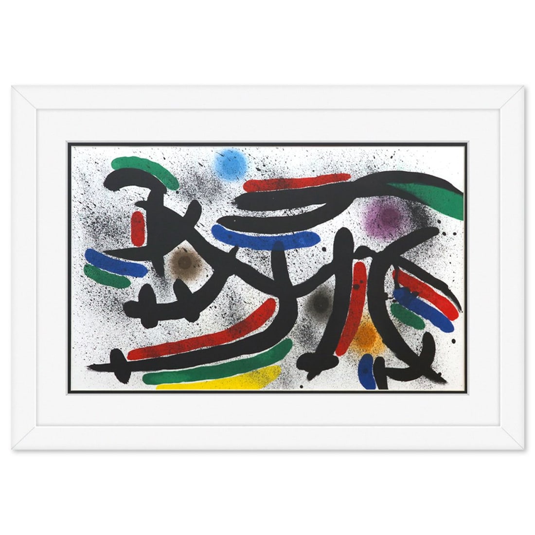 After Joan Miro- Lithograph on light wove paper "Miro lithographe I-12": Artist: After Joan Miro. Medium: Lithograph on light wove paper. Title: Miro lithographe I-12. Size: 12" x 20". Measures approx. 18.5" x 26" (framed). Certificate of Authenticity: Is included. Referen