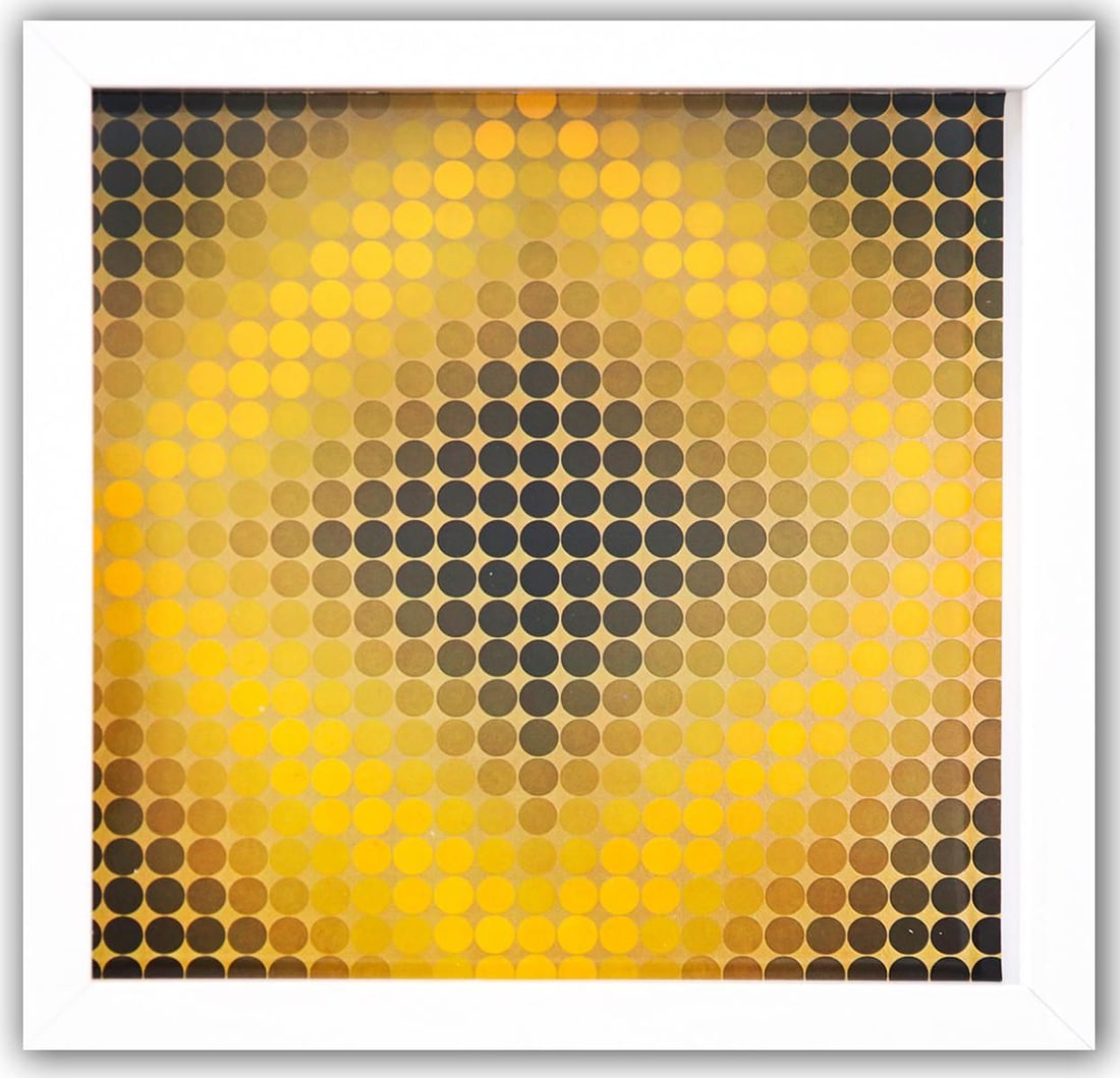 Victor Vasarely- Heliogravure Print "Untitled": Artist: Victor Vasarely. Medium: Heliogravure Print. Title: Untitled. Size: 10" x 10". Measures approx. 12" x 12" (framed). Additional: Custom Framed. Reference#: 21456.