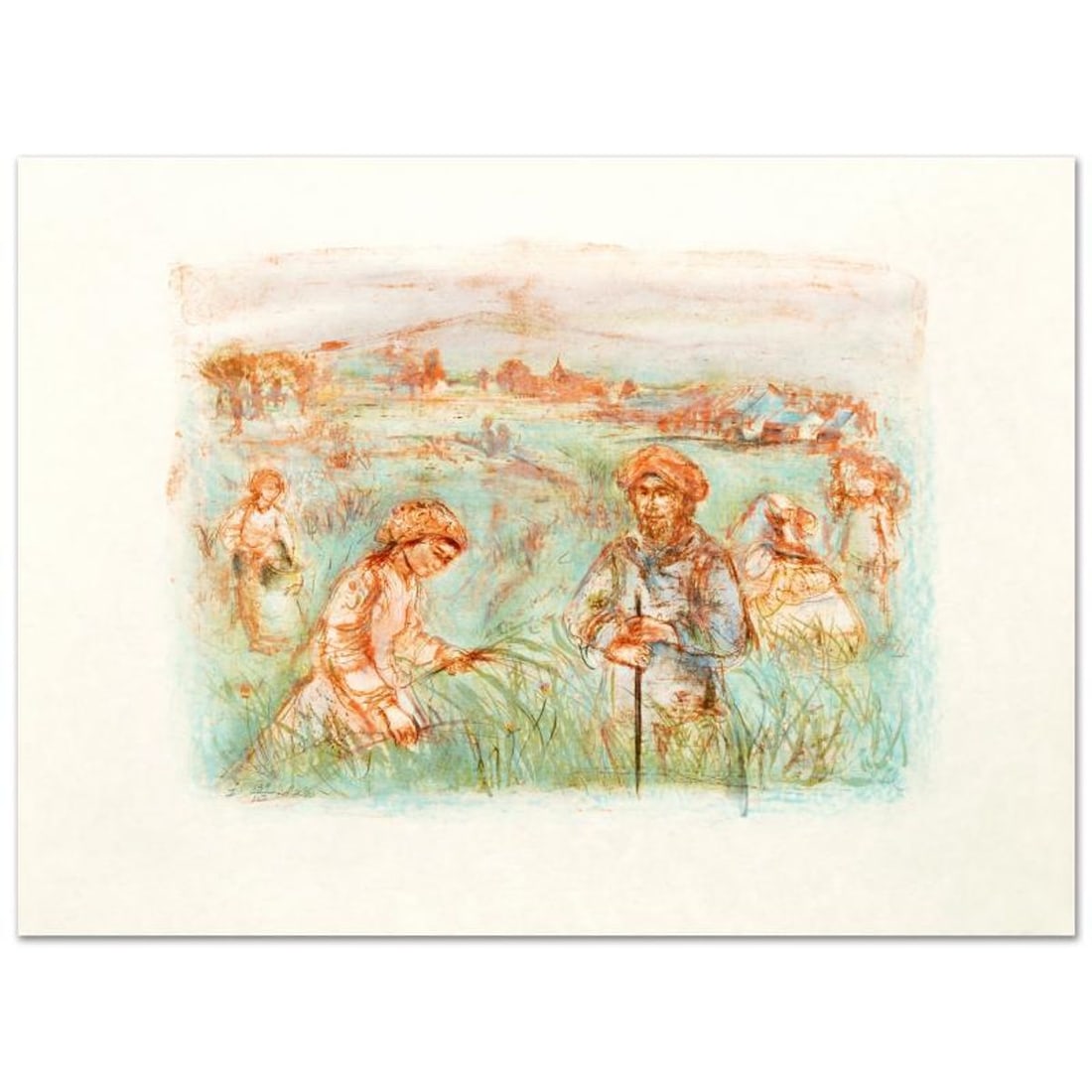 Fields Near Chartres Limited Edition Lithograph by Edna Hibel (1917-2014), Numbered and Hand Signed: Fields Near Chartres is a limited edition lithograph on rice paper, numbered and hand signed by Edna Hibel (1917-2014). Includes Certificate of Authenticity! Measures approx. 30.5" x 22.5" (with borde