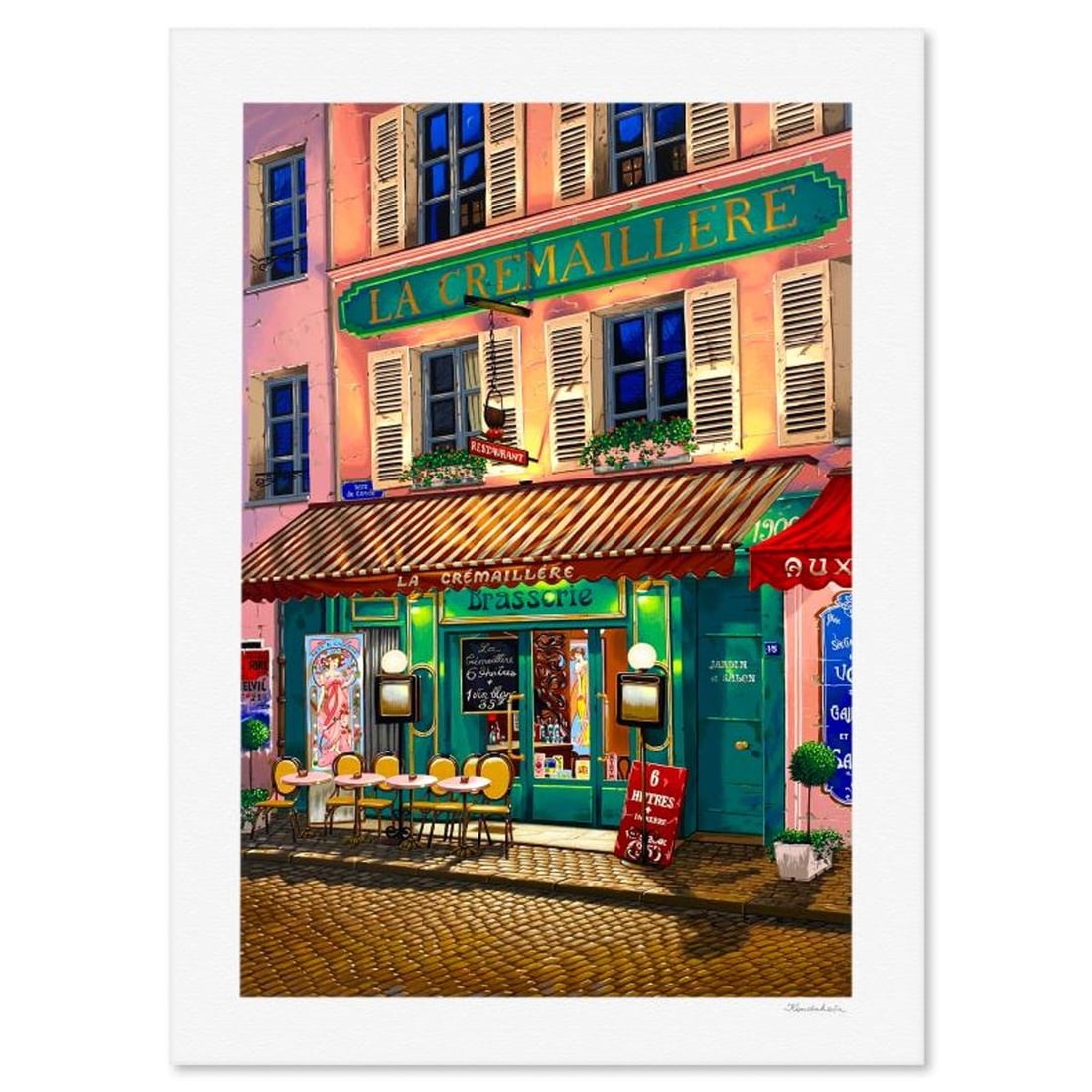Liudmila Kondakova, "La Cremaillere (Paris Days and Nights)" Limited Edition Serigraph, Numbered and: La Cremaillere (Paris Days and Nights) is a limited edition serigraph on paper by Liudmila Kondakova, hand signed by the artist. Includes Letter of Authenticity. Measures approx. 35" x 25" (border), 3