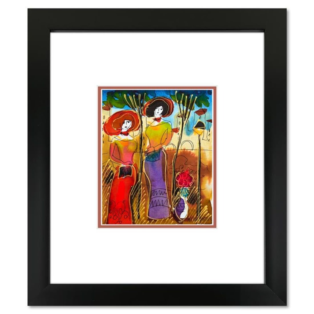 Moshe Leider, Framed Original Mixed Media Watercolor Painting, Hand Signed with Letter of: This is an original mixed media watercolor painting on paper by Moshe Leider. Hand signed by the artist, this piece comes custom framed and includes a Letter of Authenticity. Measures approximately 15