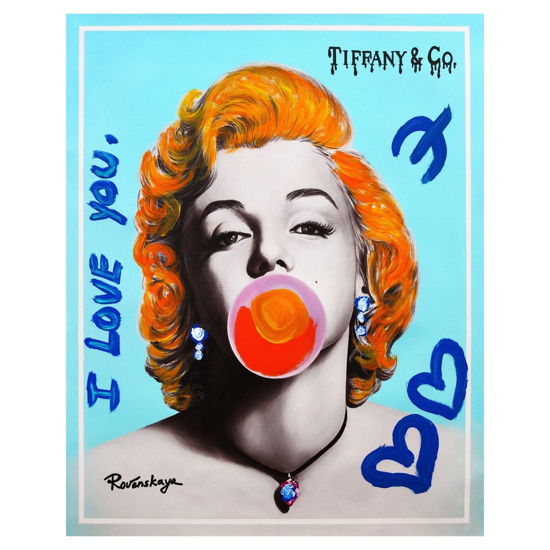 Nastya Rovenskaya- Mixed Media on Canvas "Bubble Gum": Artist: Nastya Rovenskaya. Medium: Mixed Media on Canvas. Title: Bubble Gum. Size: 30" x 24". Signature: Hand signed. Certificate of Authenticity: Is included. Reference#: 52450.