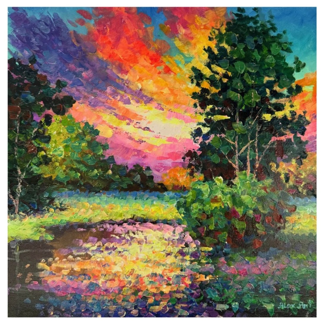 Alexander Antanenka, "Sunset Of Dreams" Hand Signed Original Painting on Canvas with Letter of: Sunset Of Dreams is an original oil painting on stretched canvas by Alexander Antanenka. Hand signed by the artist, the piece comes with a letter of authenticity. Measures approximately 20" x 20" (ima
