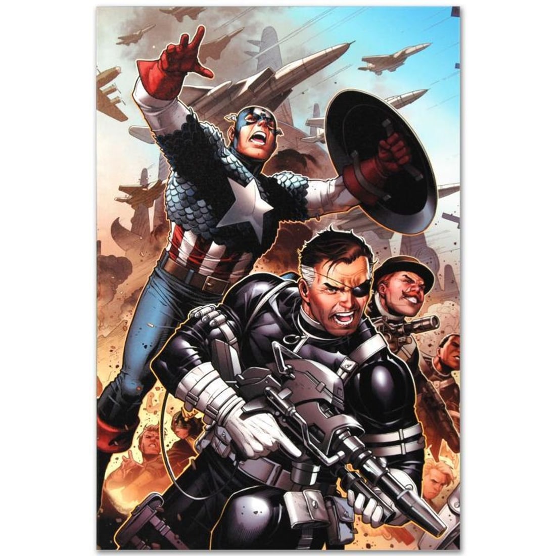 Marvel Comics "Secret Warriors #18" Numbered Limited Edition Giclee on Canvas by Jim Cheung with: A piece of comic book history, this limited edition, from original art by Jim Cheung, depicts the classic characters Nick Fury and Captain America. Jim Cheung was named as one of 2005's "Young Guns" b