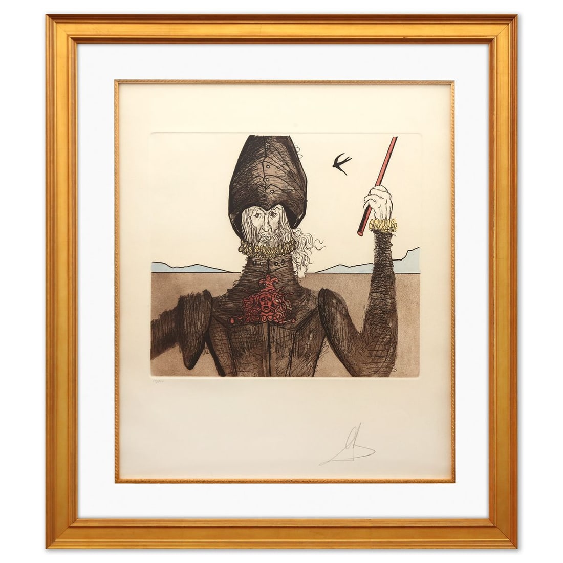 Salvador Dali- Original Lithograph "The Dreamer": Artist: Salvador Dali. Medium: Original Lithograph. Title: The Dreamer. Size: 25" x 22". Measures approx. 35" x 31" (framed). Signature: Hand signed and numbered. Certificate of Authenticity: Is inclu