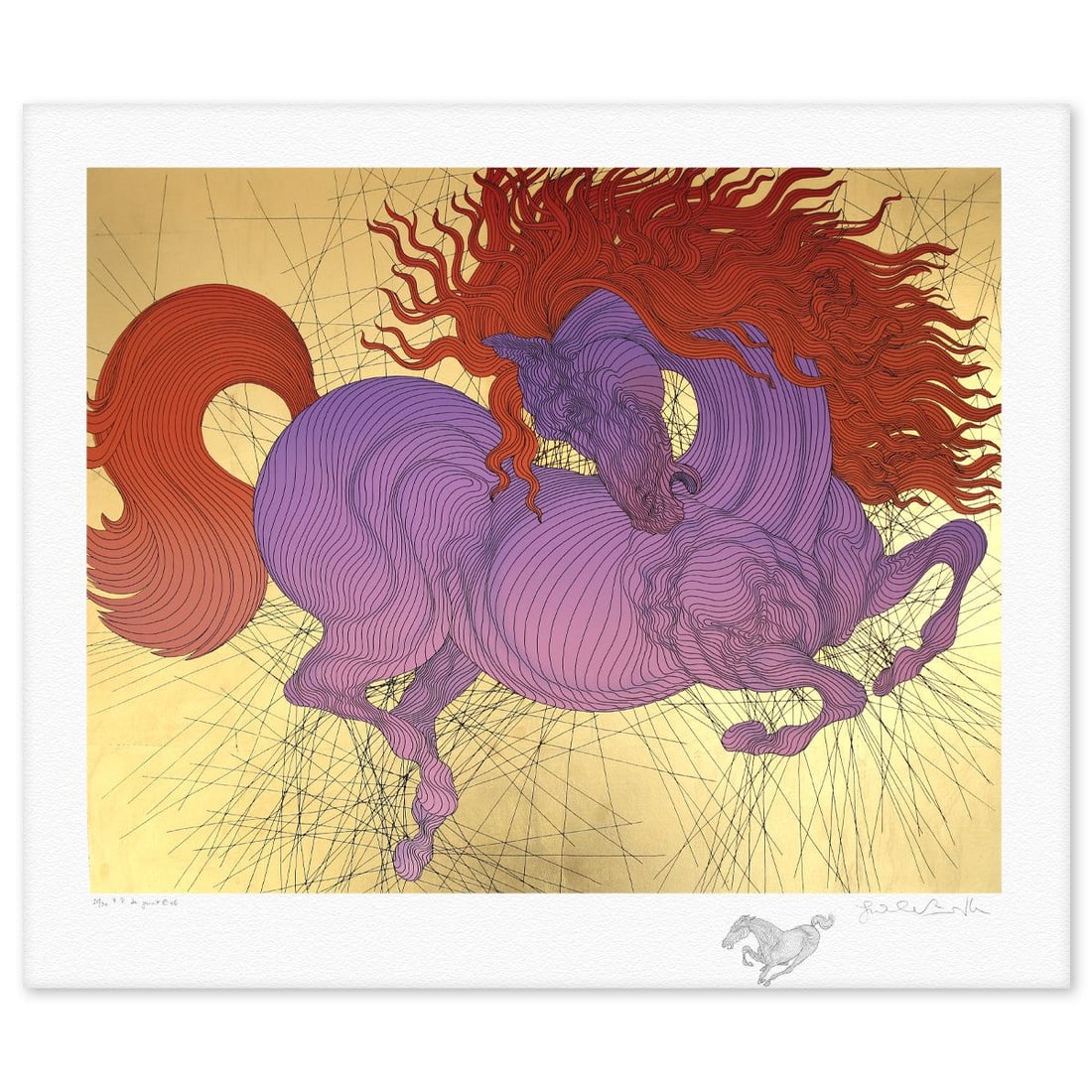 Guillaume Azoulay- Gold Leaf Silkscreen with Remarque "La Jument": Artist: Guillaume Azoulay. Medium: Gold Leaf Silkscreen with Remarque. Title: La Jument. Size: 35" x 40". Signature: Hand Signed and Numbered. Certificate of Authenticity: Is included. Reference#: 815