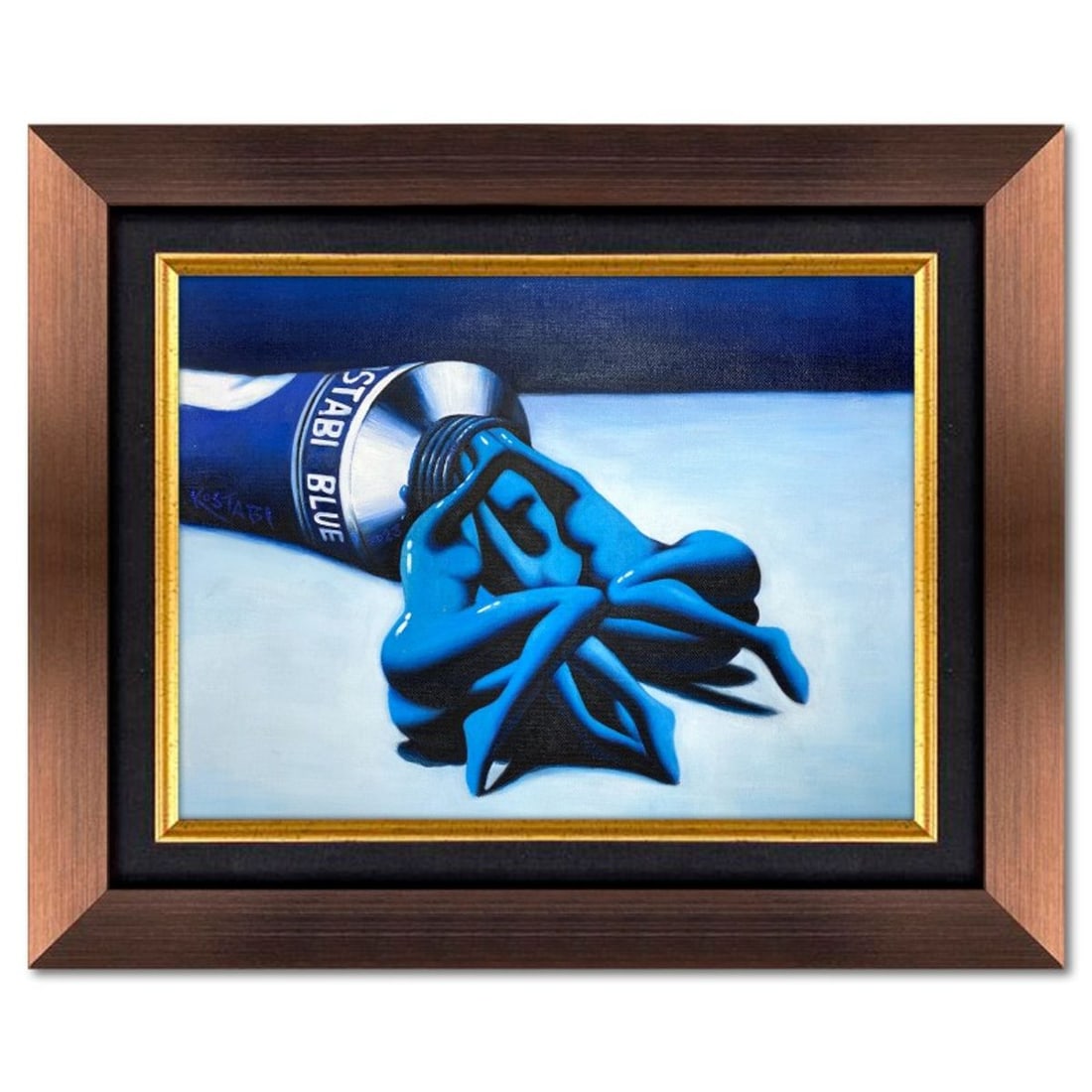 Mark Kostabi, "A Blue Awakening" Framed Original Oil Painting on Canvas, Hand Signed with COA: A Blue Awakening is an original oil painting on canvas by Mark Kostabi, hand signed by the artist. This piece comes custom framed. Includes Certificate of Authenticity. Measures approx. 33.5" x 27.5" 