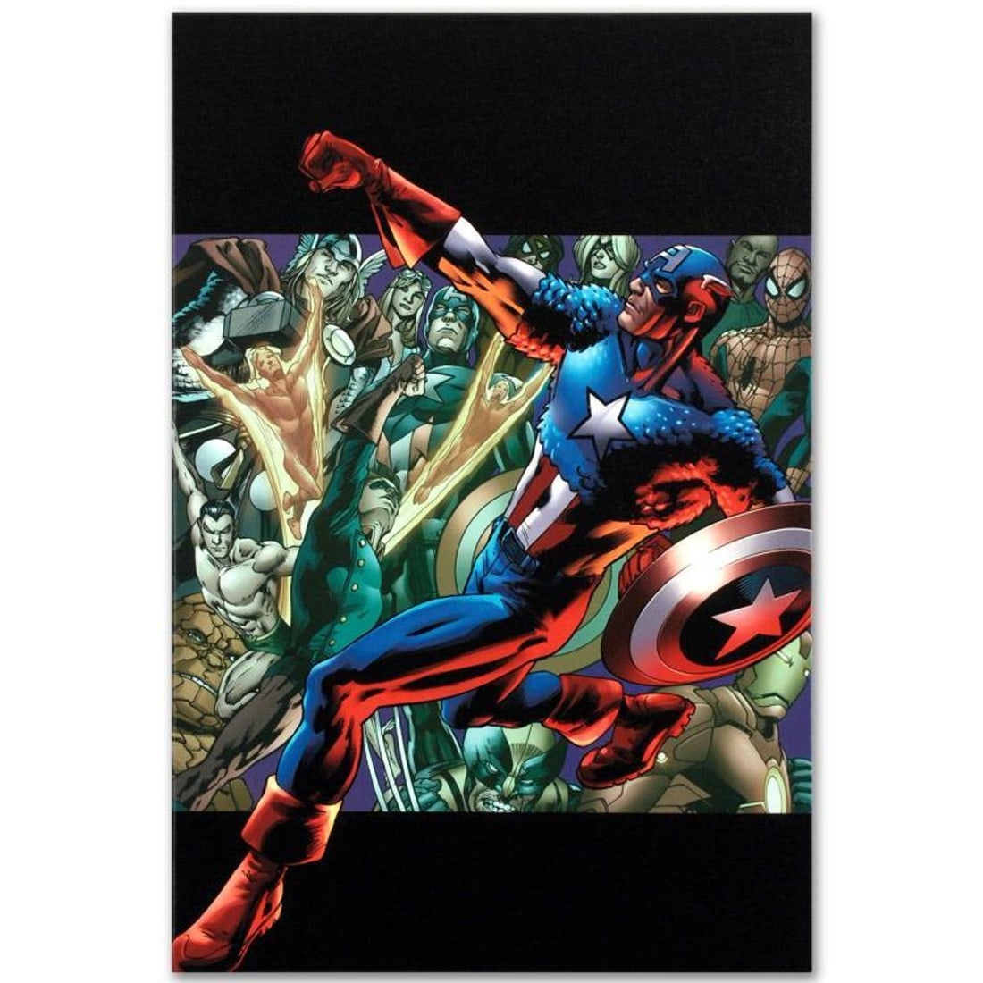 Marvel Comics "Captain America: Man Out of Time #5" Numbered Limited Edition Giclee on Canvas by: A piece of comic book history, this limited edition, from original art by Bryan Hitch, depicts the heroic Captain America. British artist Bryan Hitch was inspired by comic books at an early age. Not o