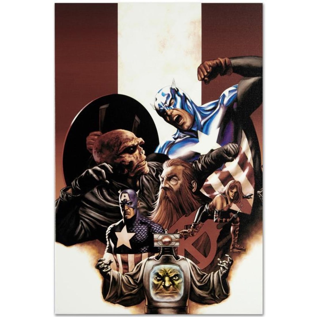 Marvel Comics "Captain America #42" Numbered Limited Edition Giclee on Canvas by Steve Epting with: A piece of comic book history, this limited edition, from original art by Steve Epting, depicts an action packed scenes starring Captain America, Red Skull, Zola, Arnim. Steve Epting began working wit
