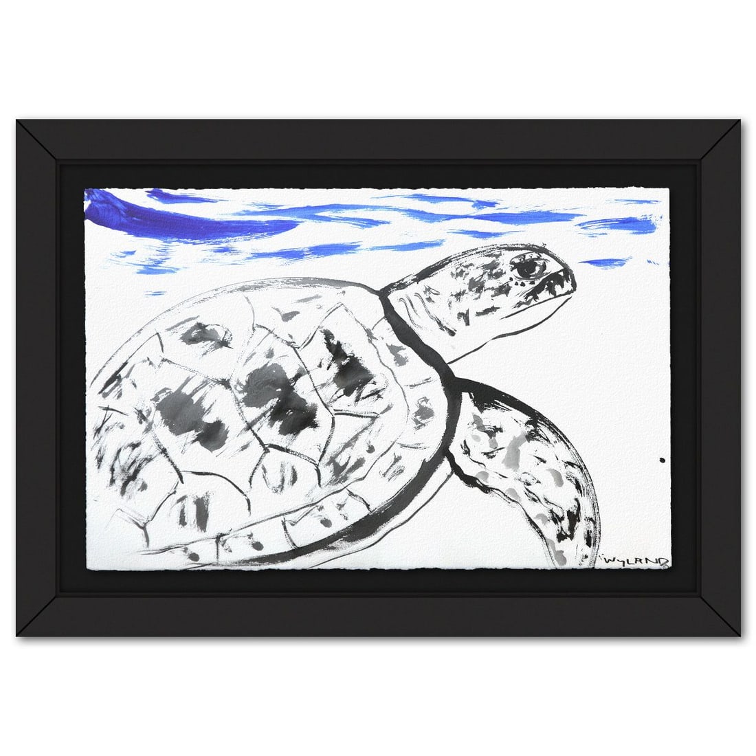 Wyland- Original Sumi Ink Painting "Turtle": Artist: Wyland. Medium: Original Sumi Ink Painting. Title: Turtle. Size: 26" x 40". Measures approx. 35" x 49" (framed). Signature: Hand signed by the artist. Certificate of Authenticity: Is