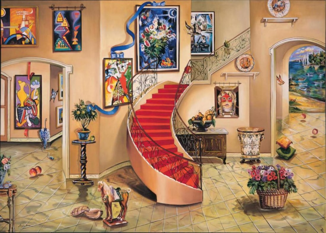 Alexander Astahov- Original Giclee on Canvas "Chagall View": Artist: Alexander Astahov. Medium: Original Giclee on Canvas. Title: Chagall View. Size: 24" x 36". Signature: Hand Signed by the Artist. Certificate of Authenticity: From the publisher. Reference#: 2