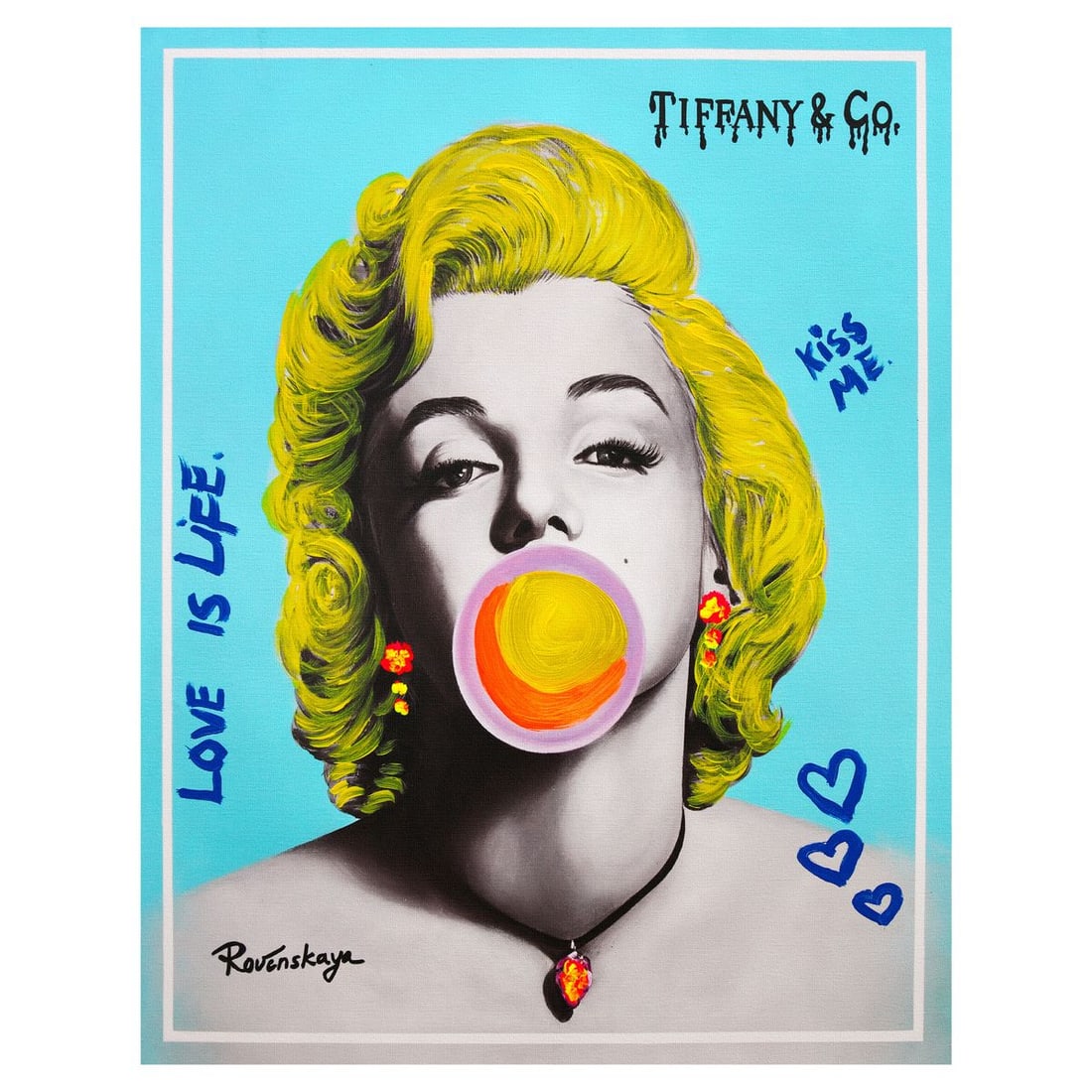 Nastya Rovenskaya- Mixed Media on Canvas "Bubble Gum": Artist: Nastya Rovenskaya. Medium: Mixed Media on Canvas. Title: Bubble Gum. Size: 30" x 24". Signature: Hand signed. Certificate of Authenticity: Is included. Reference#: 52396.