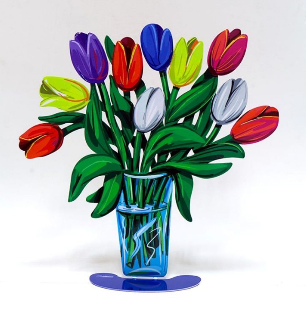 David Gerstein- Free Standing Sculpture "Tulips vase": Artist: David Gerstein. Medium: Free Standing Sculpture. Title: Tulips vase. Size: 15.3" x 15.7". Signature: Signed by the artist. Certificate of Authenticity: Is included. Additional: This piece is