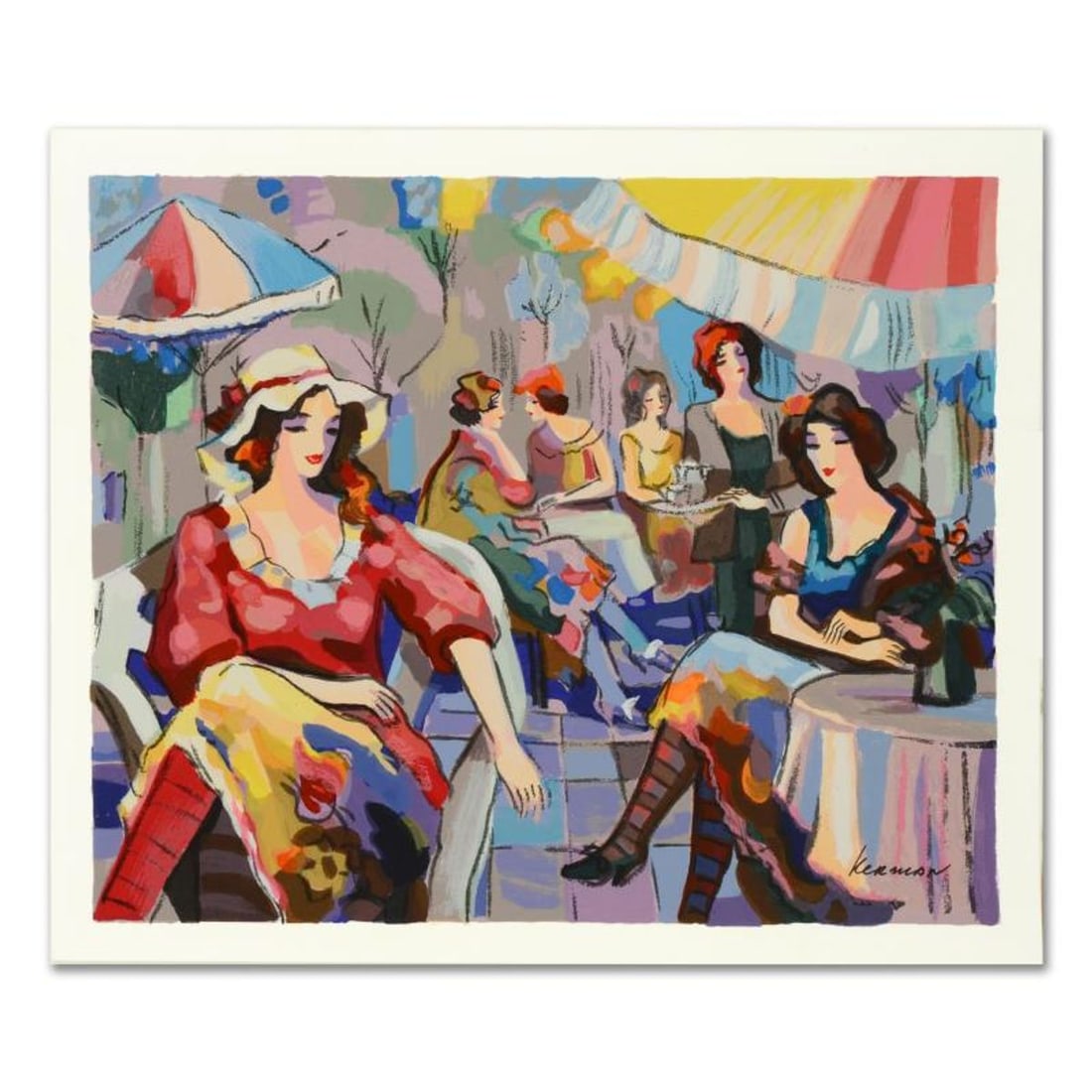 Michael Kerman, "Cafe" Hand Signed Limited Edition Serigraph on Paper with Letter of Authenticity.: Cafe is a limited edition serigraph on paper by Michael Kerman. It is numbered and hand signed and includes a letter of authenticity. Measures approximately 12" x 14.5" (image). Reference#: 91191.