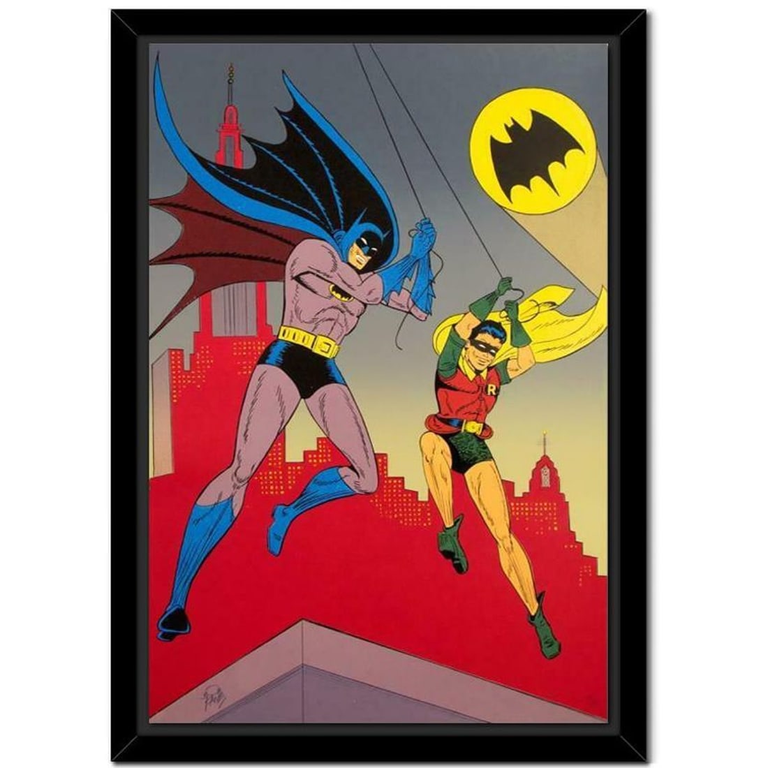Bob Kane (1915-1998), "Batman and Robin" Framed Hand Signed Limited Edition Original Lithograph with: Batman & Robin is a 1989 limited edition original lithograph on paper by Bob Kane (1915-1998), creator of the DC comics character. This piece is numbered and hand signed by Bob Kane and comes framed. 