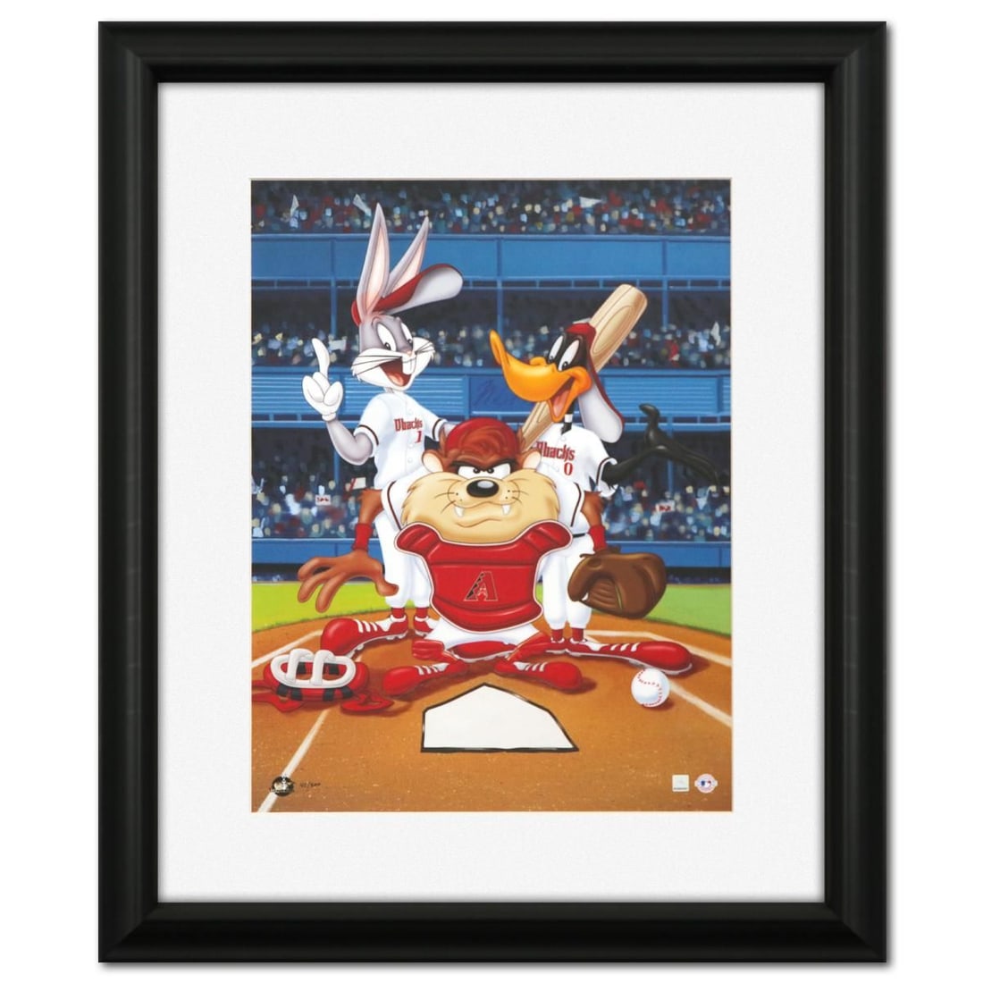 Warner Bros.- Giclee on Paper "At the Plate (Diamondbacks)": Artist: Warner Bros.. Medium: Giclee on Paper. Title: At the Plate (Diamondbacks). Size: 15.5" x 12". Measures approx. 23" x 19" (framed). Additional: "At the Plate (Diamondbacks)" is a limited editio
