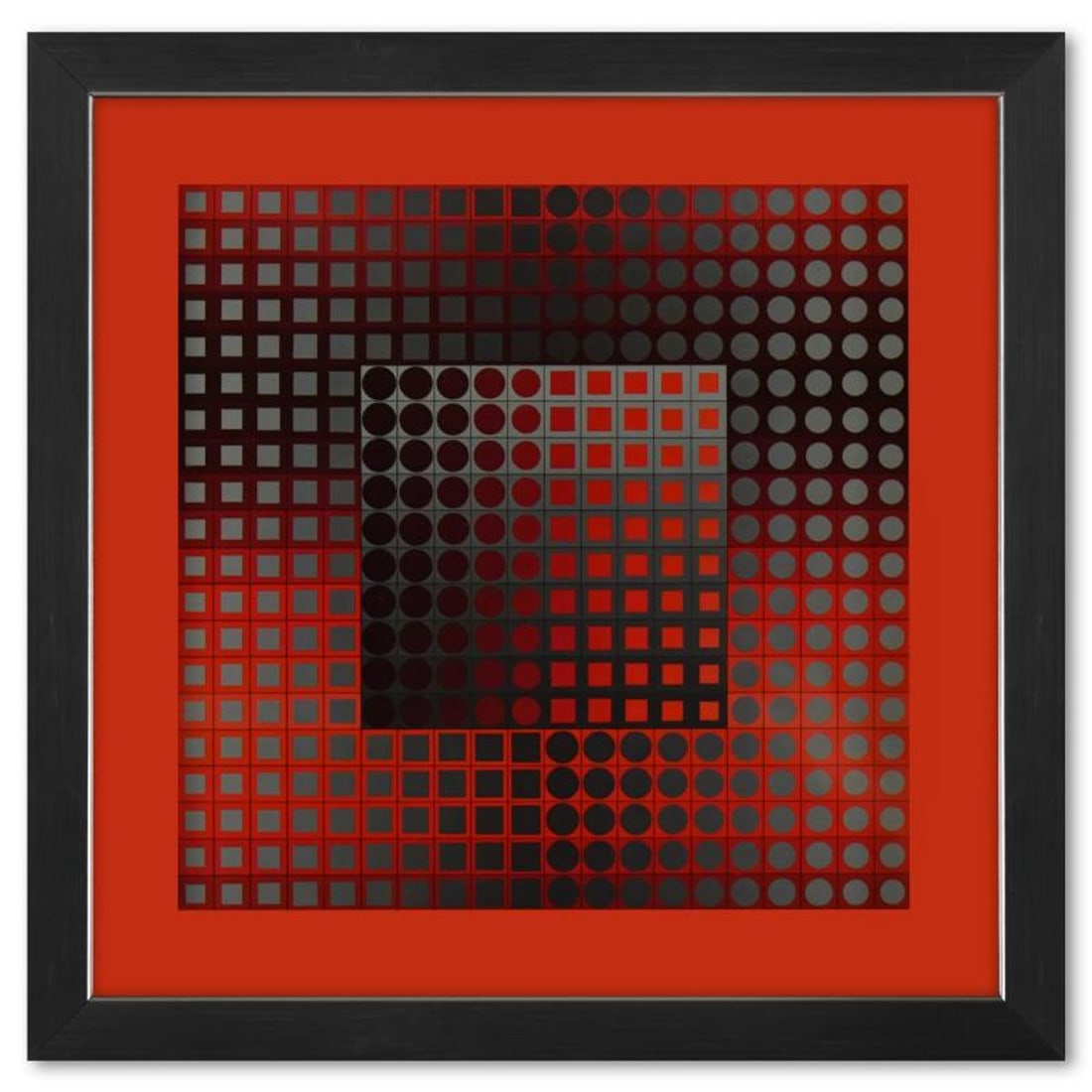 Victor Vasarely (1908-1997), "Zett - RG de la serie Folklore Planetaire" Framed 1971 Heliogravure: Zett - RG de la serie Folklore Planetaire is a heliogravure print on paper, published in 1971, by Victor Vasarely (1908-1997). This piece comes custom framed, with a letter of authenticity and with a 