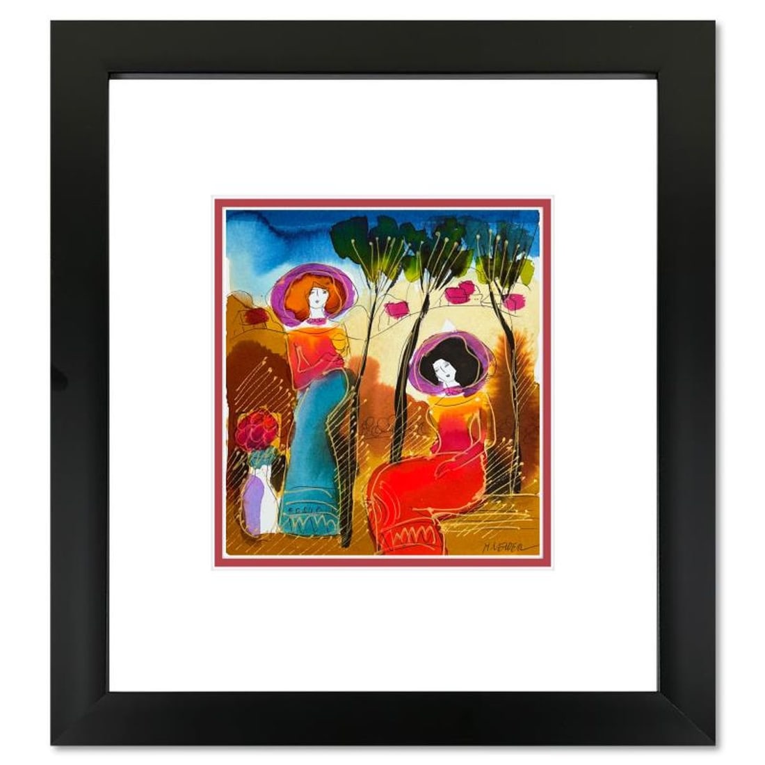 Moshe Leider, Framed Original Mixed Media Watercolor Painting, Hand Signed with Letter of: This is an original mixed media watercolor painting on paper by Moshe Leider. Hand signed by the artist, this piece comes custom framed and includes a Letter of Authenticity. Measures approximately 16