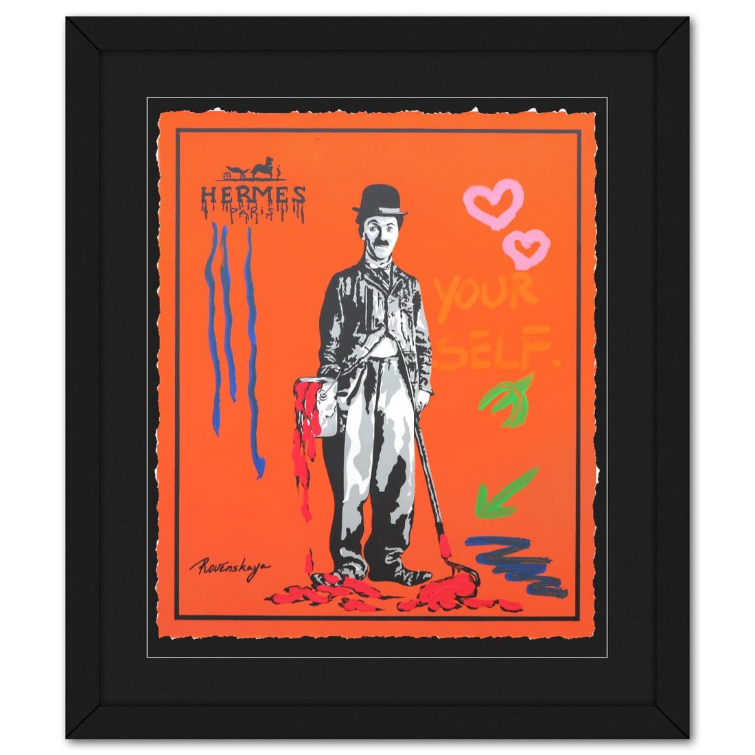 Nastya Rovenskaya- Original Mixed Media on Paper "Fresh Paint": Artist: Nastya Rovenskaya. Medium: Original Mixed Media on Paper. Title: Fresh Paint. Size: 24" x 20". Measures approx. 34" x 20" (framed). Signature: Hand signed by the artist. Certificate of Authent