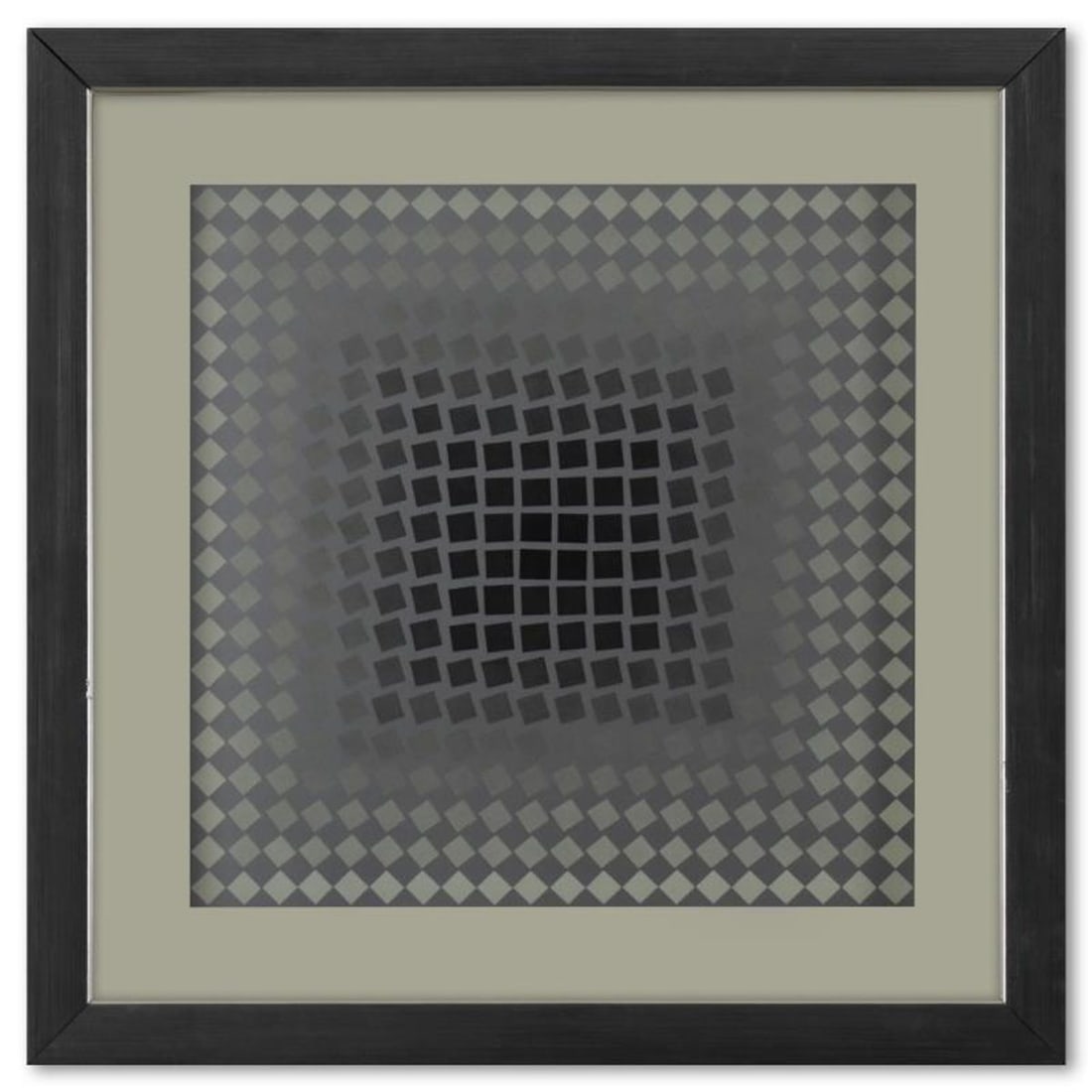 Victor Vasarely (1908-1997), "CTA - 106 - ARG de la serie CTA - 102" Framed 1971 Heliogravure Print: CTA - 106 - ARG de la serie CTA - 102 is a heliogravure print on paper, published in 1971, by Victor Vasarely (1908-1997). This piece comes custom framed, with a letter of authenticity and with a 1976