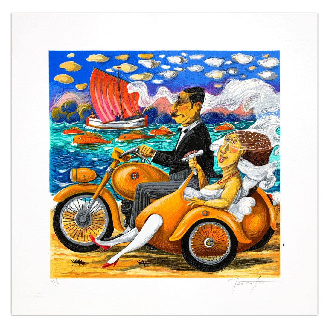 Pino Porcopio- SIlkscreen on Paper "Vela D'Amore": Artist: Pino Porcopio. Medium: SIlkscreen on Paper. Title: Vela D'Amore. Size: 12" x 12". Signature: Hand Signed and numbered. Certificate of Authenticity: Is included. Additional: Edition number migh