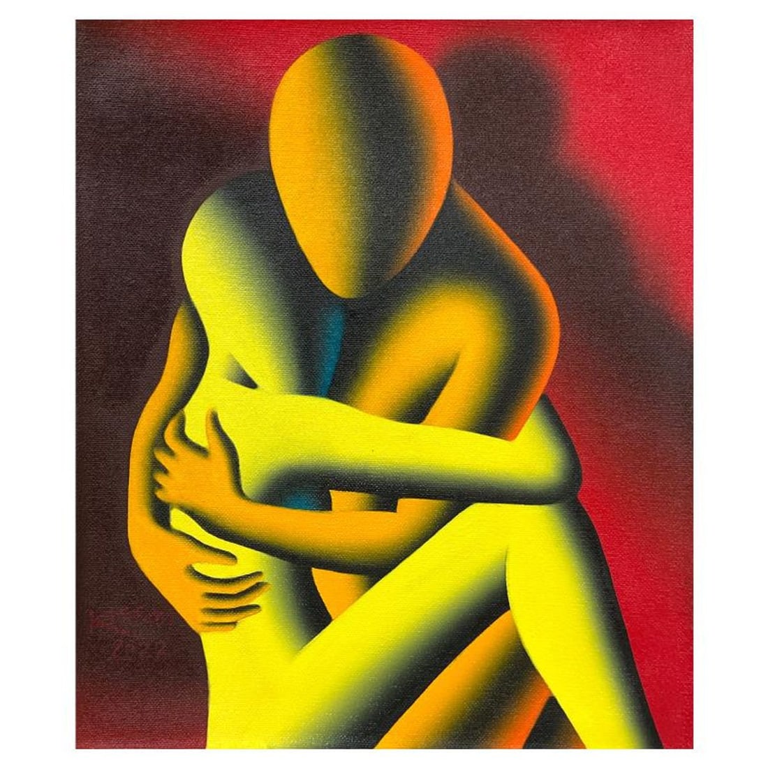 Mark Kostabi, "Even Closer" Original Oil Painting on Canvas, Hand Signed with Certificate of (1 of 3)