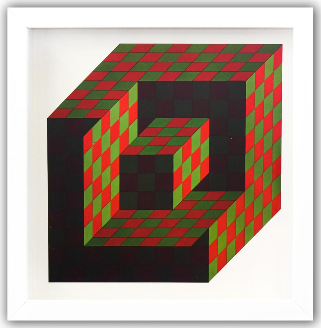 Victor Vasarely- Heliogravure Print "Bidim": Artist: Victor Vasarely. Medium: Heliogravure Print. Title: Bidim. Size: 10" x 10". Measures approx. 12" x 12" (framed). Additional: Custom Framed. Reference#: 21437.