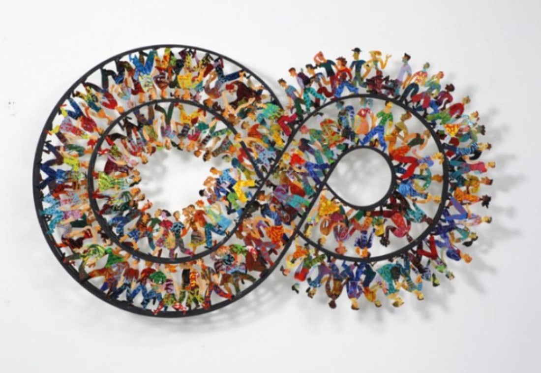 David Gerstein- Mixed Media Cutout Aluminum "Endless walk": Artist: David Gerstein. Medium: Mixed Media Cutout Aluminum. Title: Endless walk. Size: 63" x 37". Signature: Signed and numbered. Certificate of Authenticity: Is included. Additional: Edition - 100. 