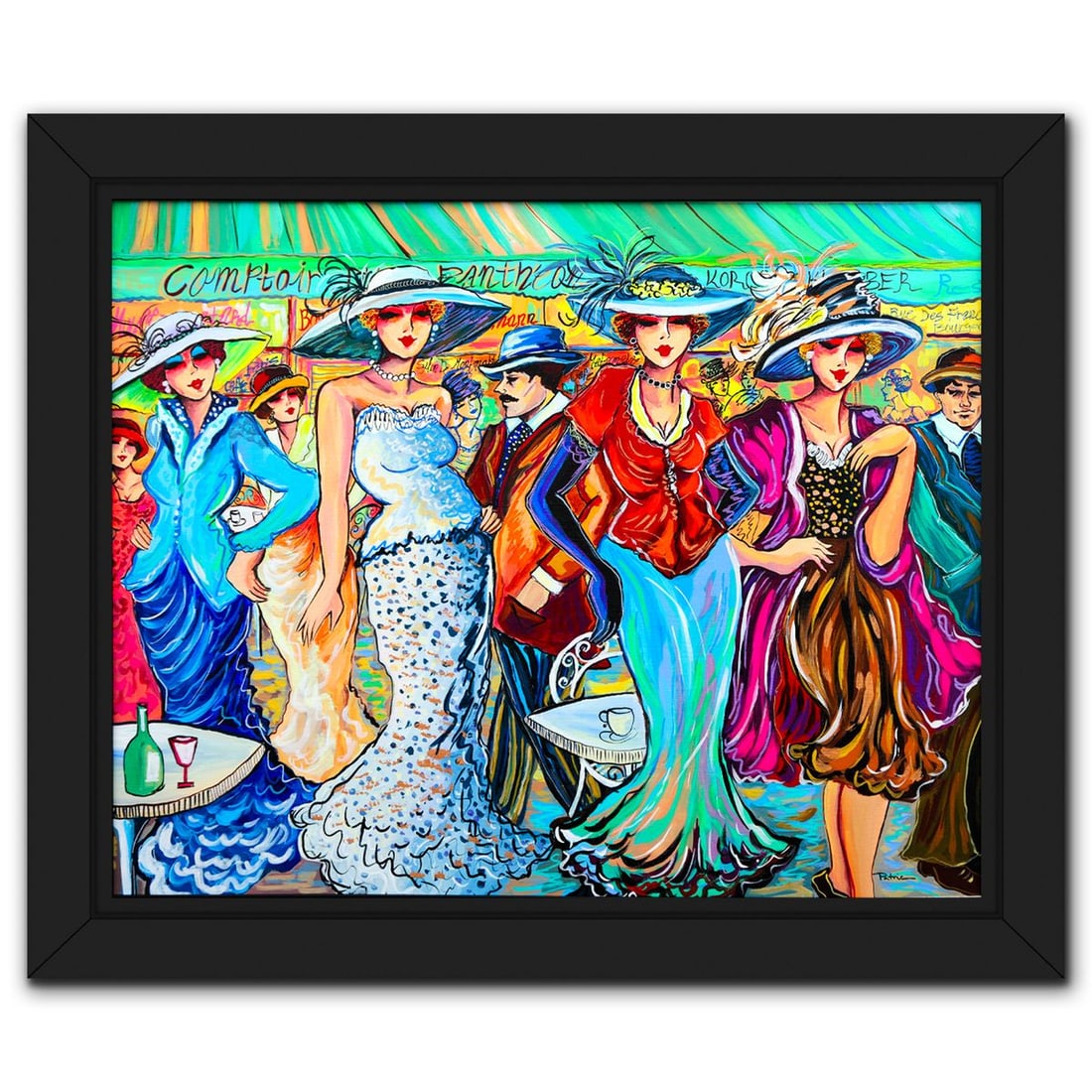 Patricia Govezensky- Original Acrylic on Canvas "A Day at the Races": Artist: Patricia Govezensky. Medium: Original Acrylic on Canvas. Title: A Day at the Races. Size: 24" x 30". Measures approx. 29.5" x 35" (framed). Signature: Hand signed. Certificate of Authenticity:
