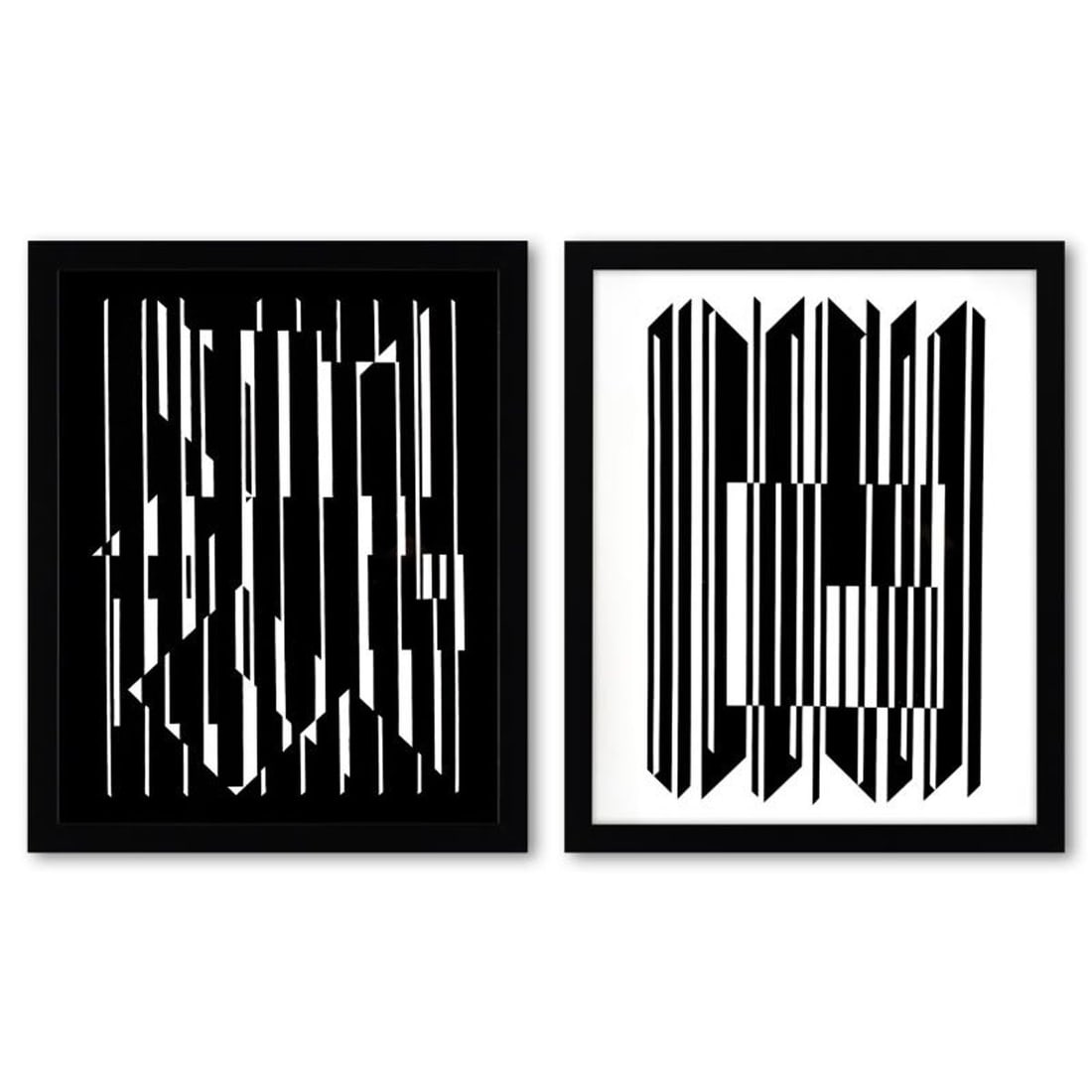 Victor Vasarely (1908-1997), "Leyre-II et Altair de la serie Lineaires (Diptych)" Framed 1973: Leyre-II et Altair de la serie Lineaires (Diptych) is a set of heliogravure prints on paper, published in 1973, by Victor Vasarely (1908-1997). These pieces come custom framed, with a letter of authen
