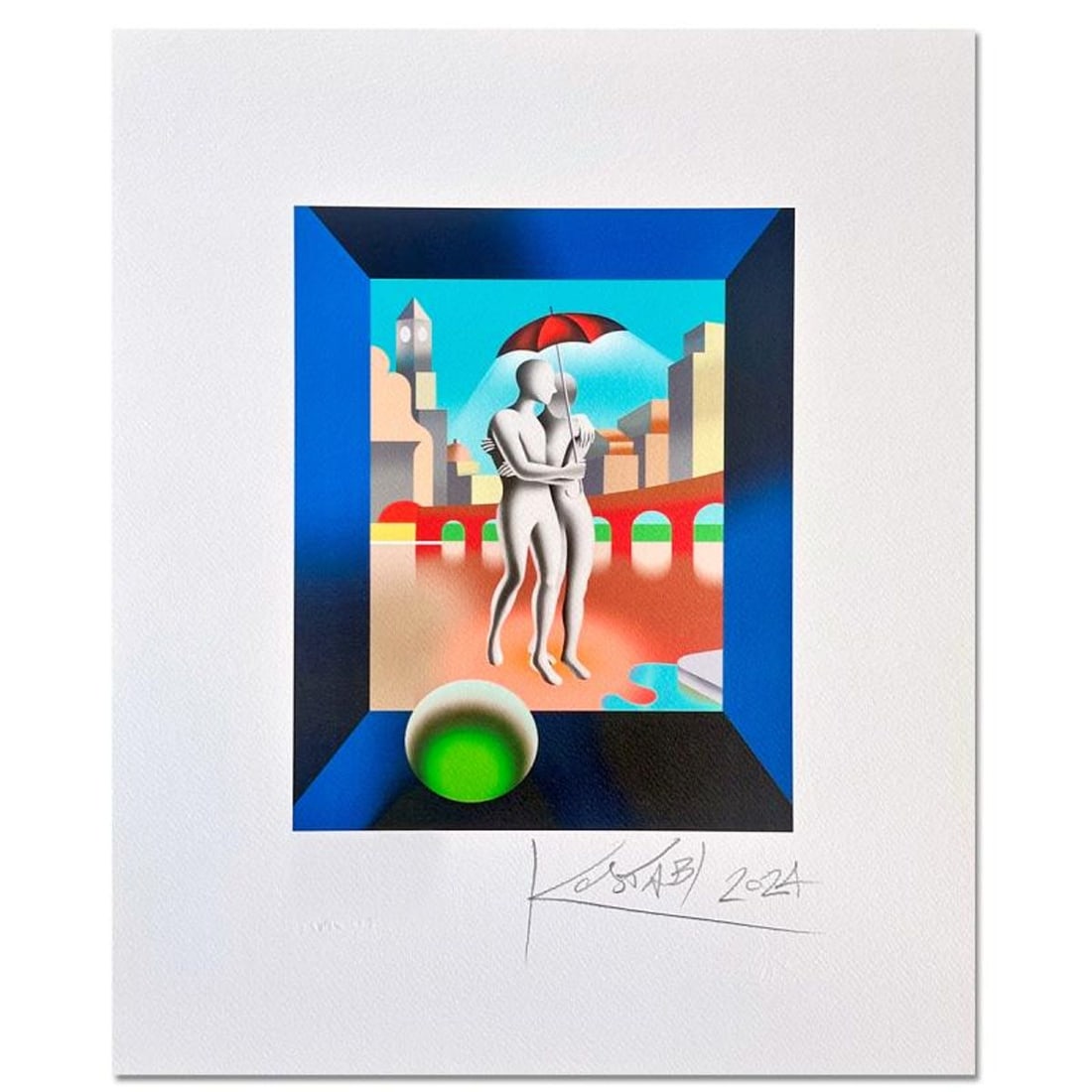 Mark Kostabi, "Forever Again" Hand Signed Limited Edition with Certificate of Authenticity.: Forever Again, is a limited edition giclee on paper by Mark Kostabi. The piece is hand signed and numbered and comes with a certificate of authenticity. Measures approximately 12.5" x 10" (image). Ref