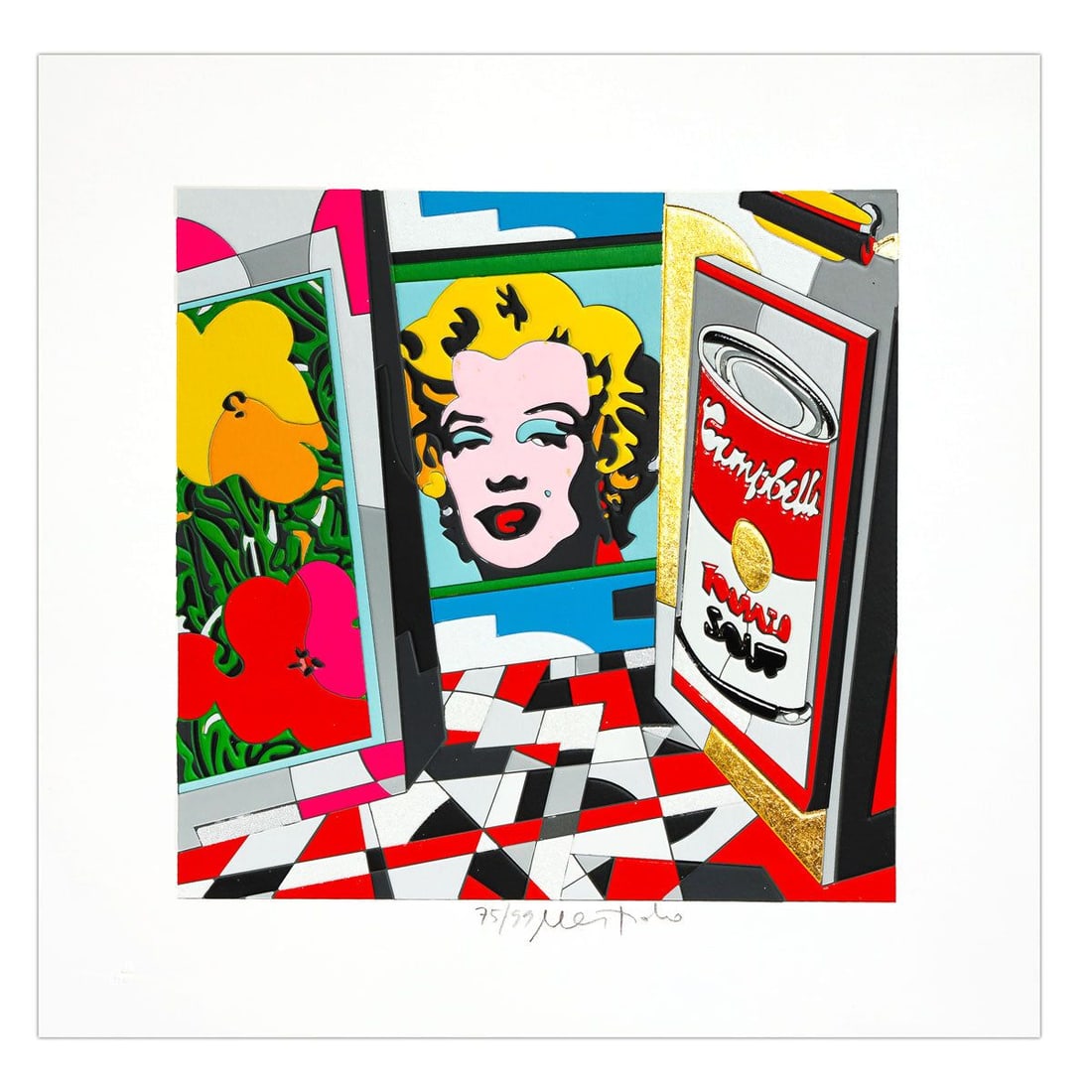 Ugo Nespolo- SIlkscreen on Paper "Same Ol'soup": Artist: Ugo Nespolo. Medium: SIlkscreen on Paper. Title: Same Ol'soup. Size: 10" x 10". Signature: Hand Signed and numbered. Certificate of Authenticity: Is included. Additional: Edition number might 