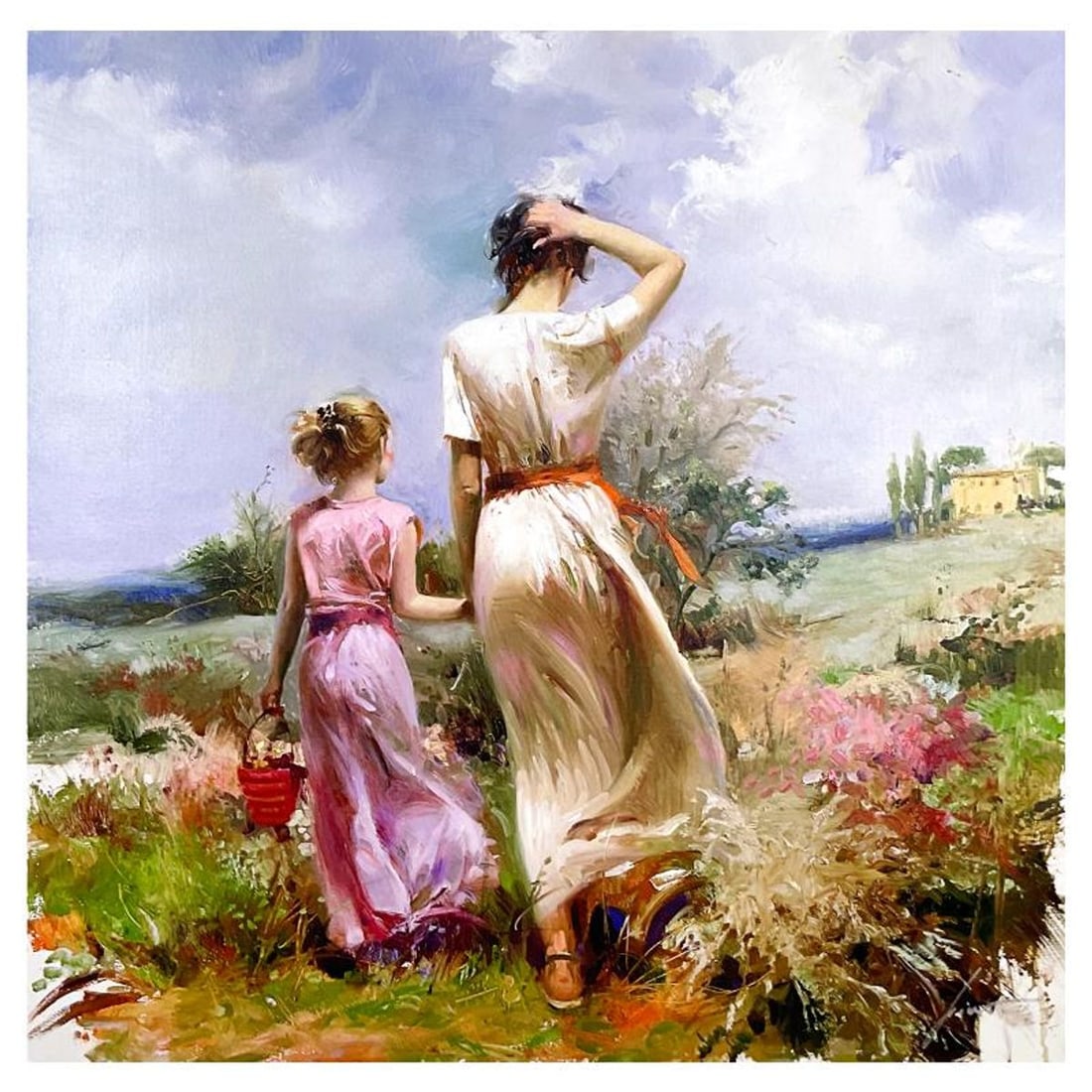 Pino (1939-2010), "Tuscan Stroll" Limited Edition on Canvas, Numbered and Hand Signed with: Tuscan Stroll is a limited edition giclee on canvas by Pino (1939-2010), numbered and hand signed by the artist. Includes Certificate of Authenticity. Measures approx. 30" x 30" (image). Reference#: 9