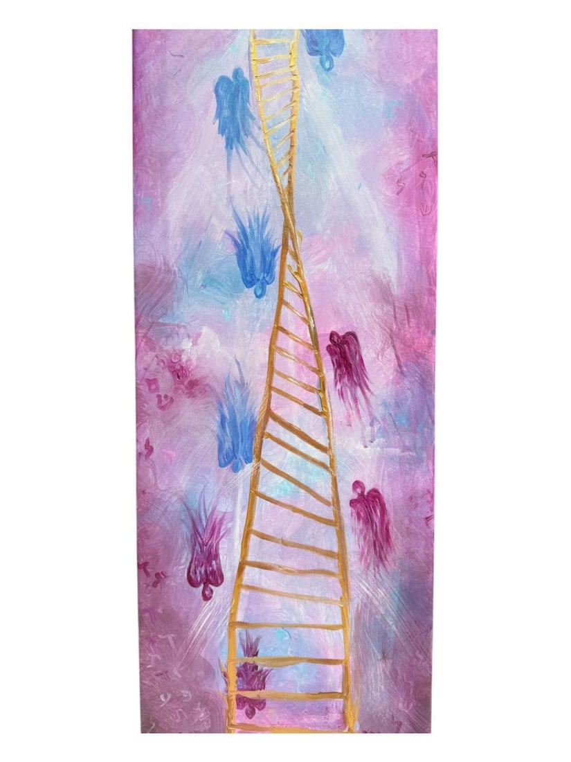 Shira Weingard- Original acrylic painting on canvas "Jacob's ladder": Artist: Shira Weingard. Medium: Original acrylic painting on canvas. Title: Jacob's ladder. Size: 10" x 28". Signature: Hand signed by the artist. Reference#: 72866.