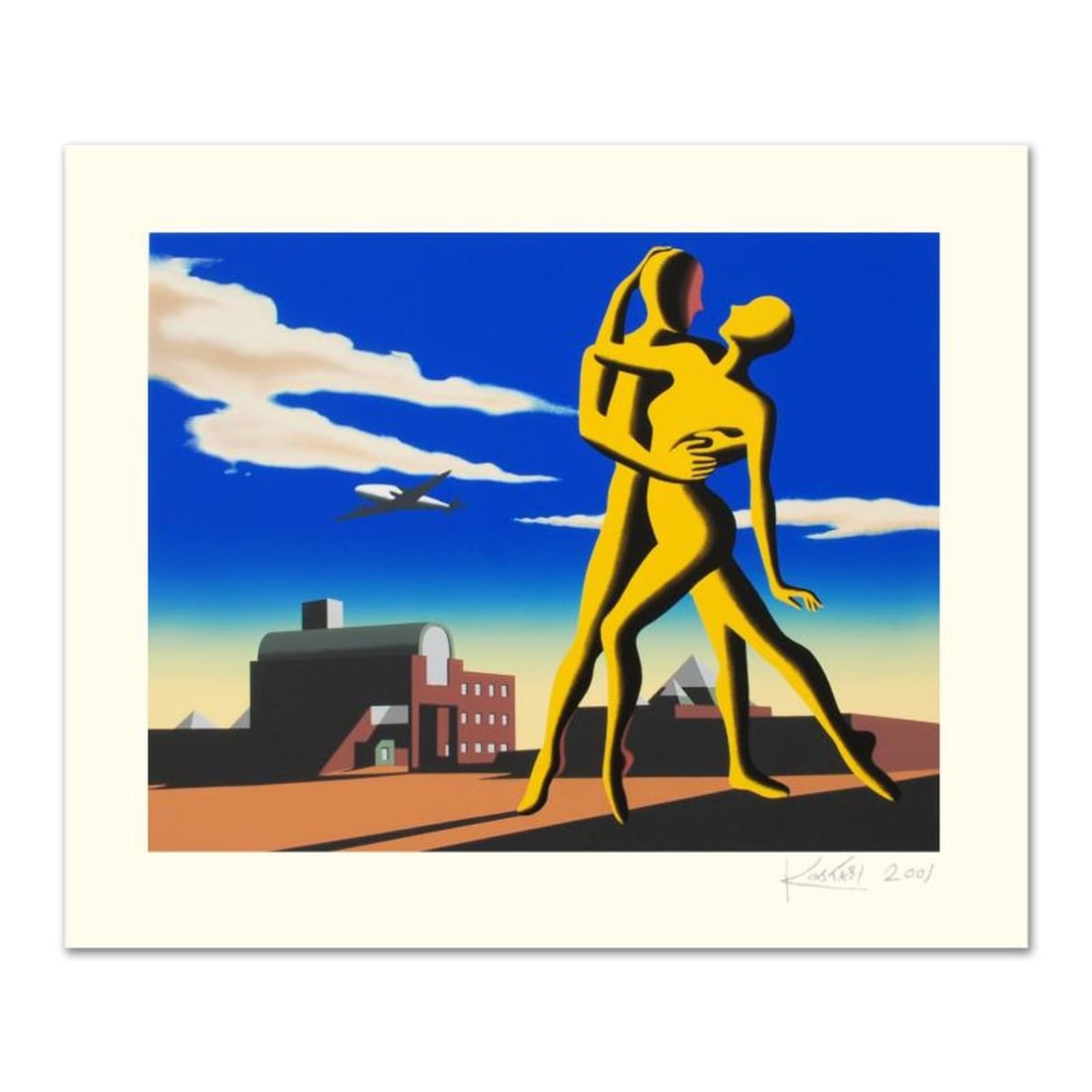 Mark Kostabi, "Yesterday's Here" Limited Edition Serigraph, Numbered and Hand Signed with: Yesterday's Here is a limited edition serigraph on paper, numbered and hand signed by Kostabi. Includes Certificate of Authenticity! Measures approx. 35.5" x 27.5" (with border), 29.5" x 21.5" (image)