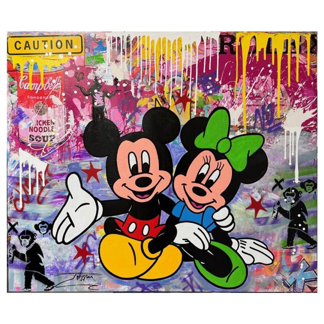 Jozza, "Friends Forever" Unique Mixed Media on Canvas, Hand Signed Inverso with Letter of (1 of 1)