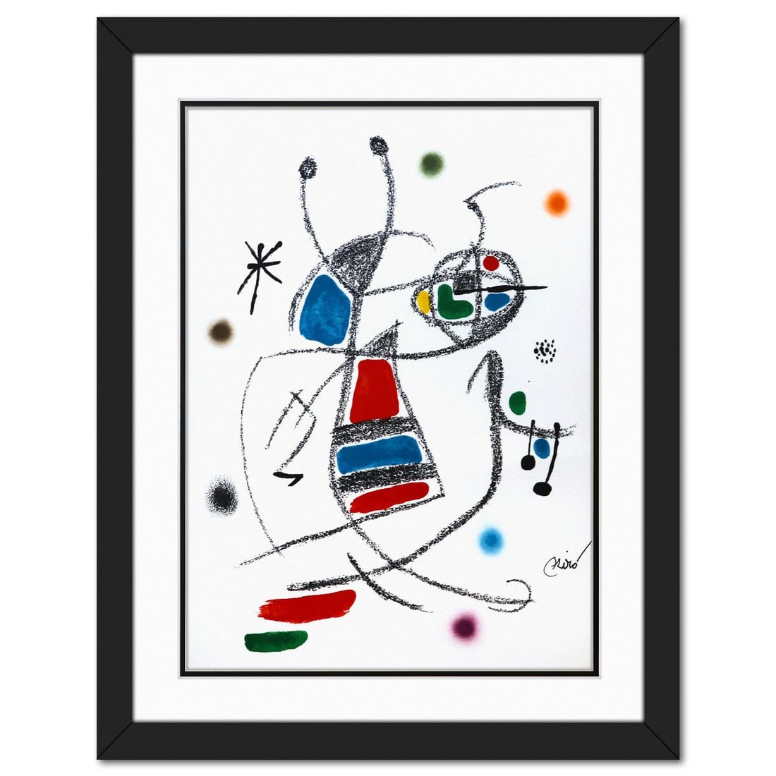 After Joan Miro- Lithograph on light wove paper "Maravillas con variaciones acrosticas 08": Artist: After Joan Miro. Medium: Lithograph on light wove paper. Title: Maravillas con variaciones acrosticas 08. Size: 19" x 14". Measures approx. 25" x 20" (framed). Signature: Signed in the plate. 