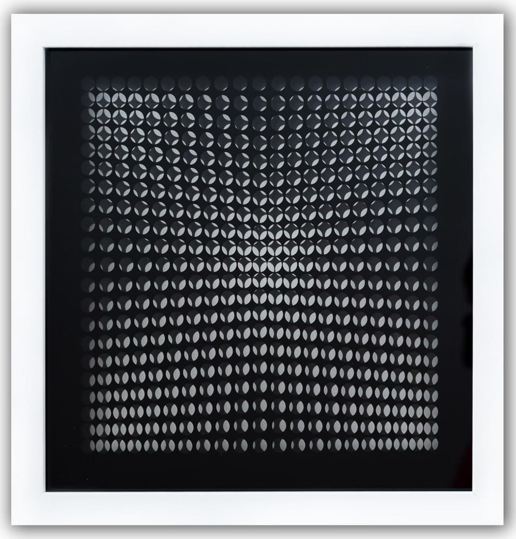 Victor Vasarely- 3D Wall Sculpture/object "Cinetiques": Artist: Victor Vasarely. Medium: 3D Wall Sculpture/object. Title: Cinetiques. Size: 10" x 10". Measures approx. 12" x 12" (framed). Additional: Custom Framed. 2 layers- Top layer printed on clear Luci