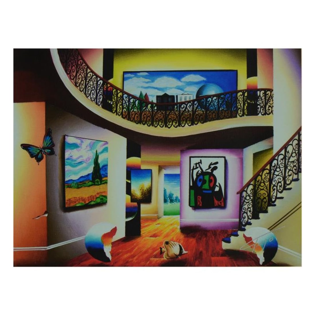 Ferjo, "Cornfield with Magritte and Miro" Limited Edition on Canvas, Numbered and Signed with Letter (1 of 2)