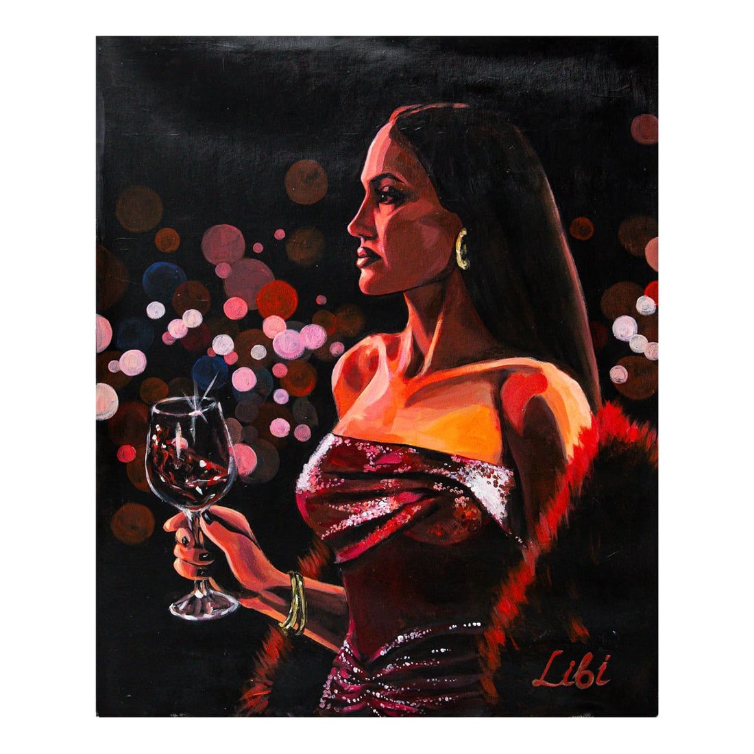 Libi- Original Acrylic on Canvas "Radiant Diva": Artist: Libi. Medium: Original Acrylic on Canvas. Title: Radiant Diva. Size: 30" x 24". Signature: Hand signed by the artist. Certificate of Authenticity: Is included. Reference#: 62156.