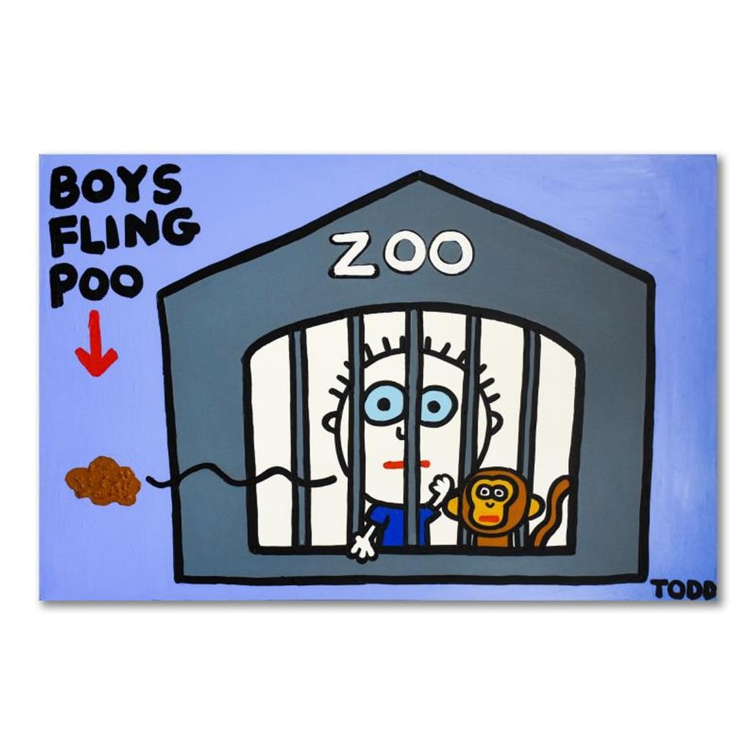 Todd Goldman, "Boys Fling Poo" Original Acrylic Painting on Gallery Wrapped Canvas (72" x 48"), Hand (1 of 2)