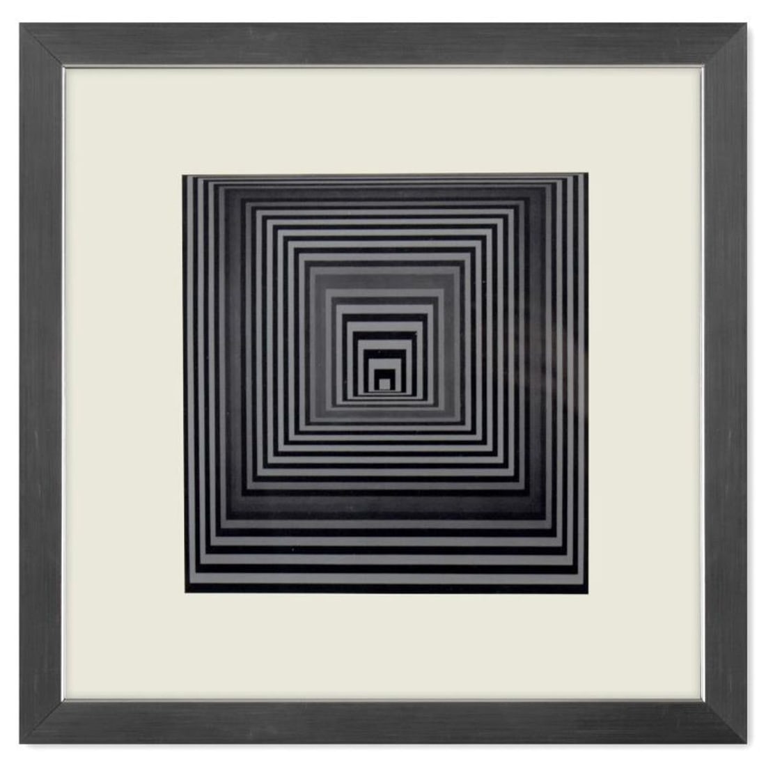 Victor Vasarely (1908-1997), "Vonal - 4 de la serie Vonal" Framed 1971 Heliogravure Print with: Vonal - 4 de la serie Vonal is a heliogravure print on paper, published in 1971, by Victor Vasarely (1908-1997). This piece comes custom framed, with a letter of authenticity and with a 1976 Vasarely 